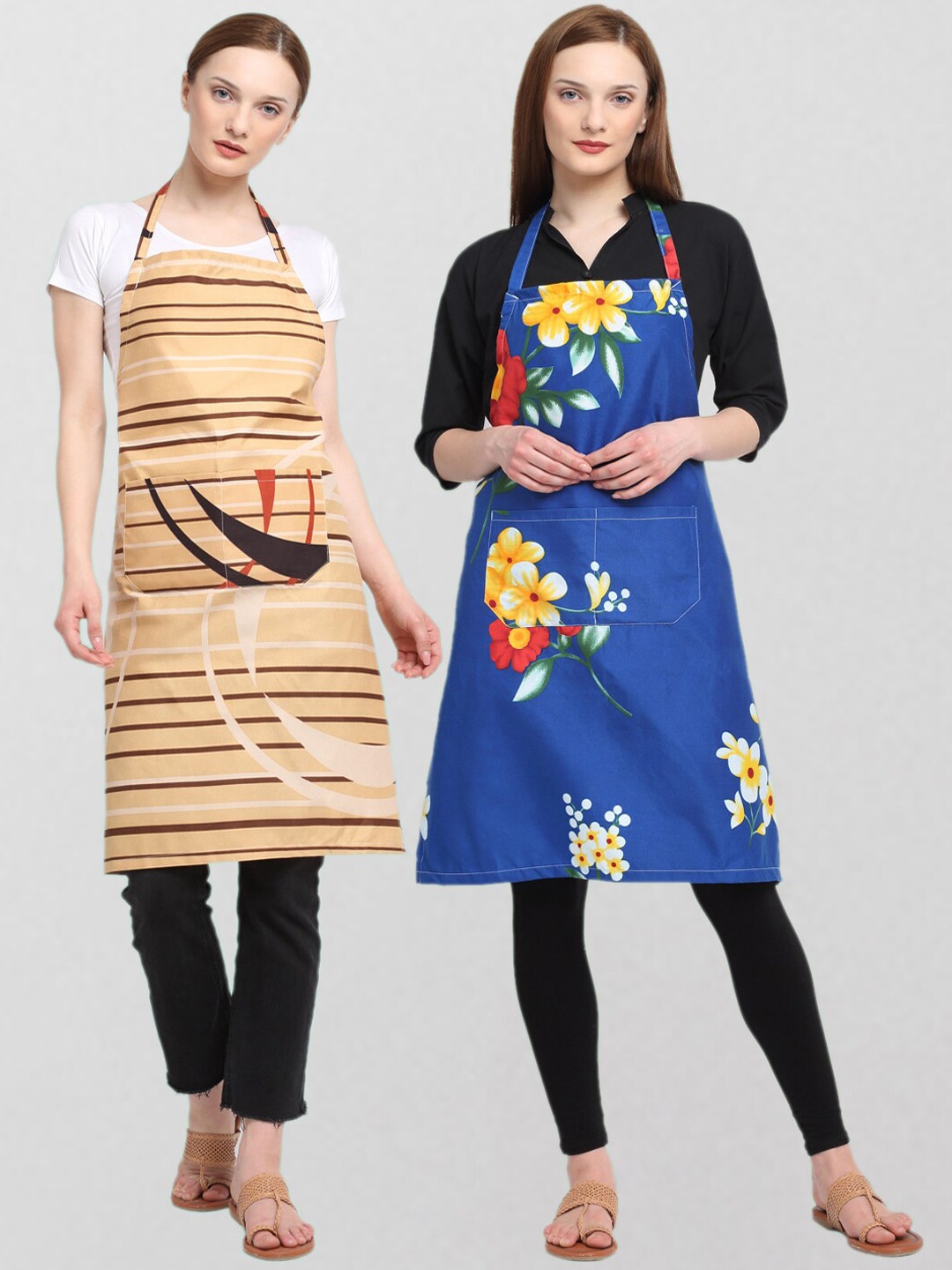 

KLOTTHE Unisex Pack Of 2 Printed Cotton 210 TC Aprons, Beige