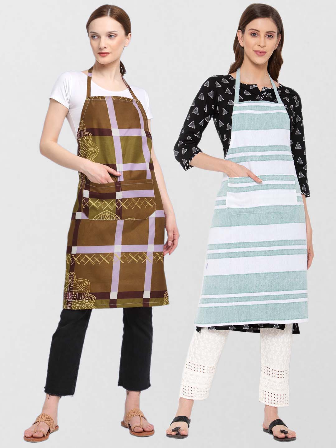 

KLOTTHE Pack Of 2 Printed Cotton 210 TC Aprons, Brown