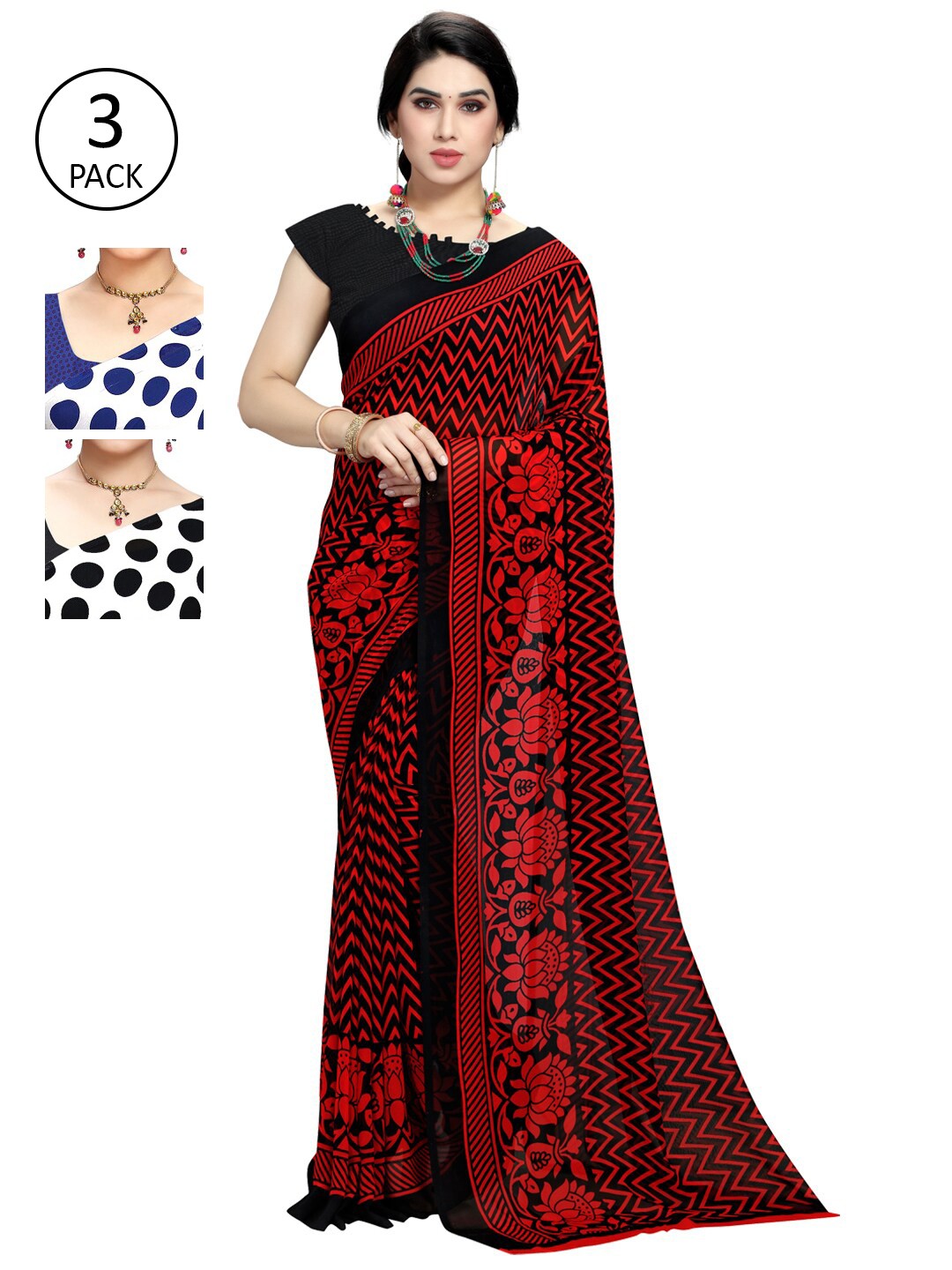 

KALINI Women Pack Of 3 Printed Sarees, White