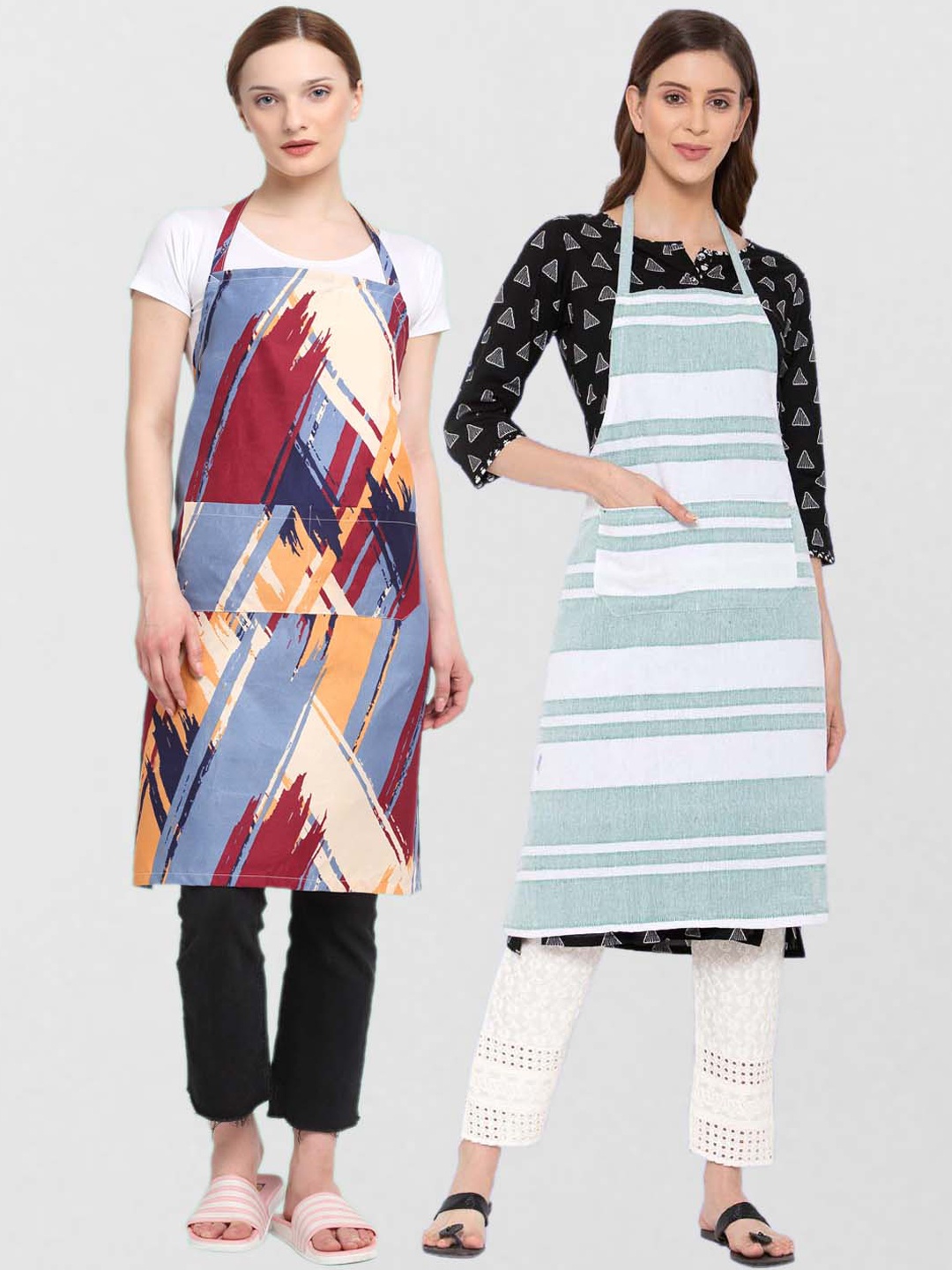 

KLOTTHE Unisex Pack Of 2 Printed 210 TC Cotton Aprons, Blue