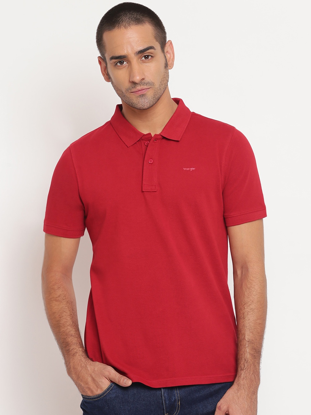 

Wrangler Men Red Polo Collar T-shirt