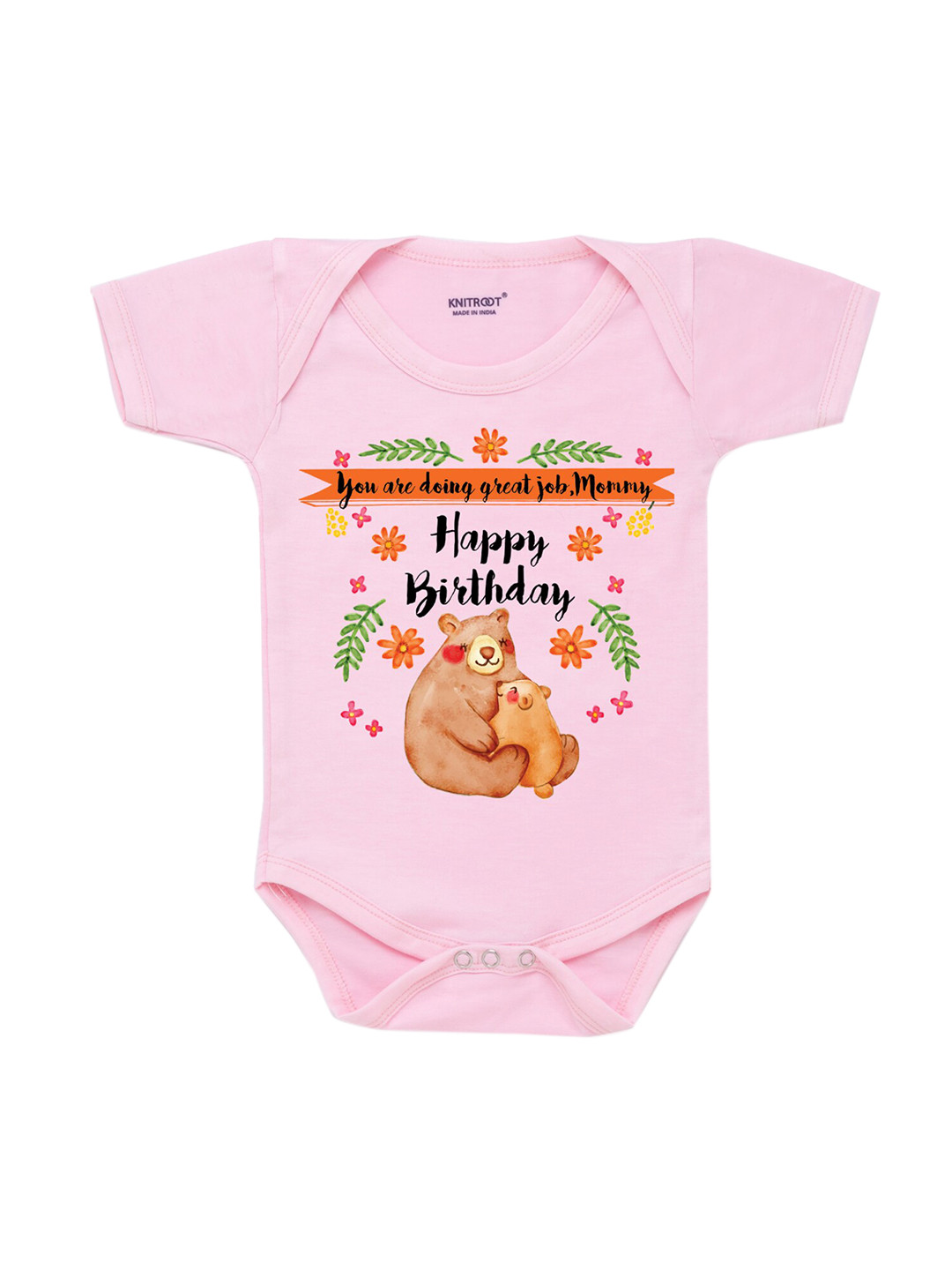 

KNITROOT Infant Kids Pink & Brown Great Job Mommy Printed Bodysuit