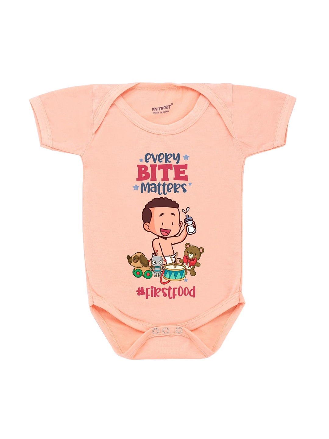 

KNITROOT Infants Peach-coloured & Blue Printed Bodysuit