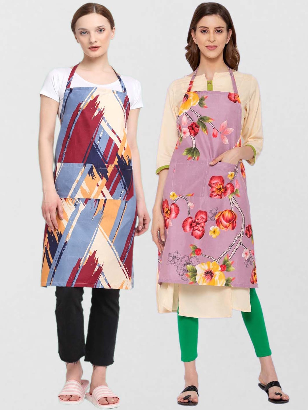 

KLOTTHE Unisex Pack Of 2 Printed Cotton 210 TC Aprons, Purple