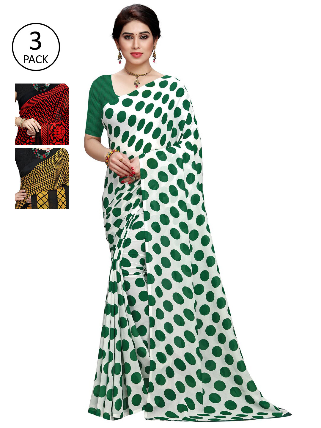 

KALINI Multicoloured Set of 3 Poly Georgette Saree, Multi