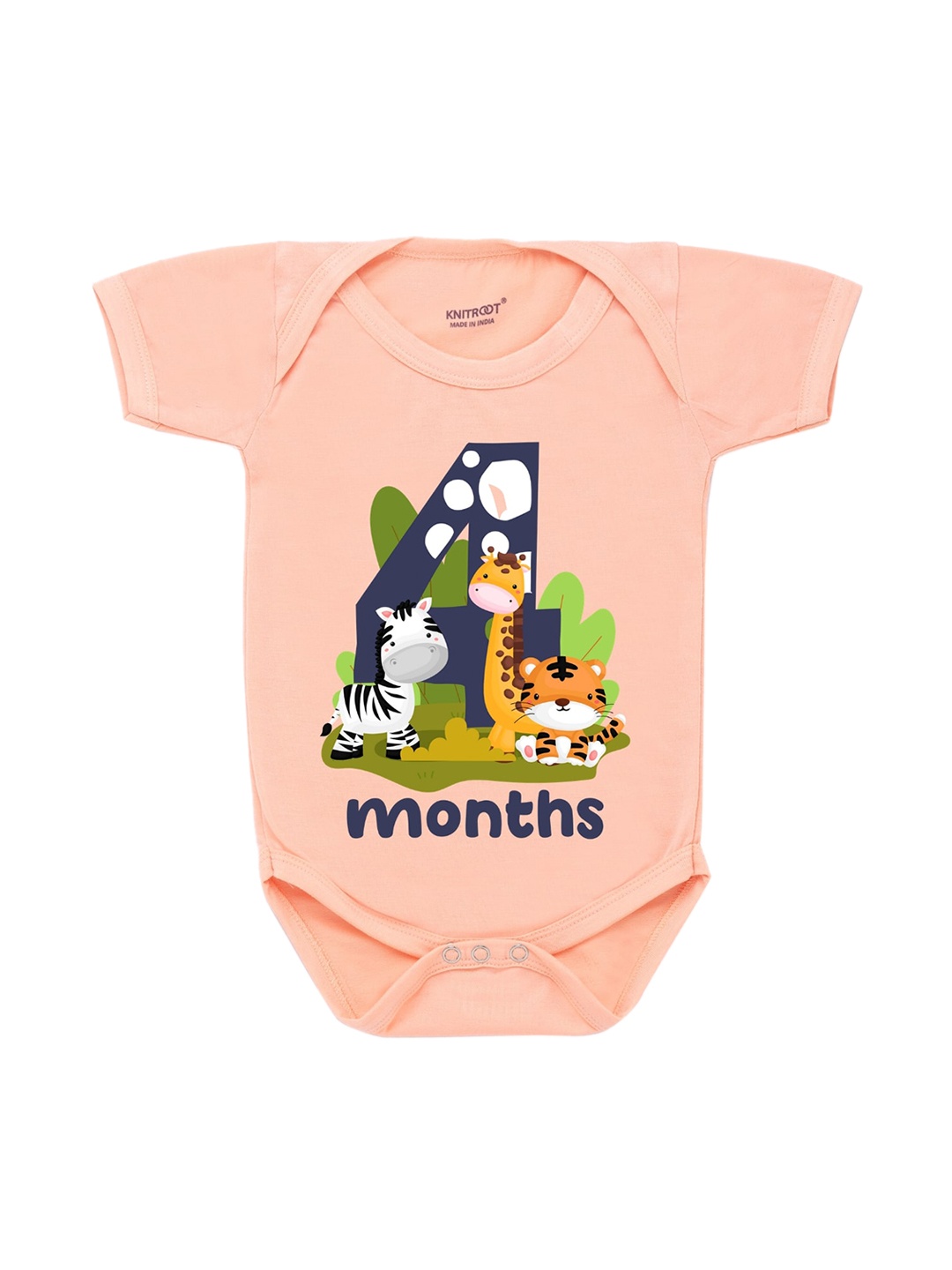 

KNITROOT Infant Kids Peach-Colored & Green Printed Bodysuit