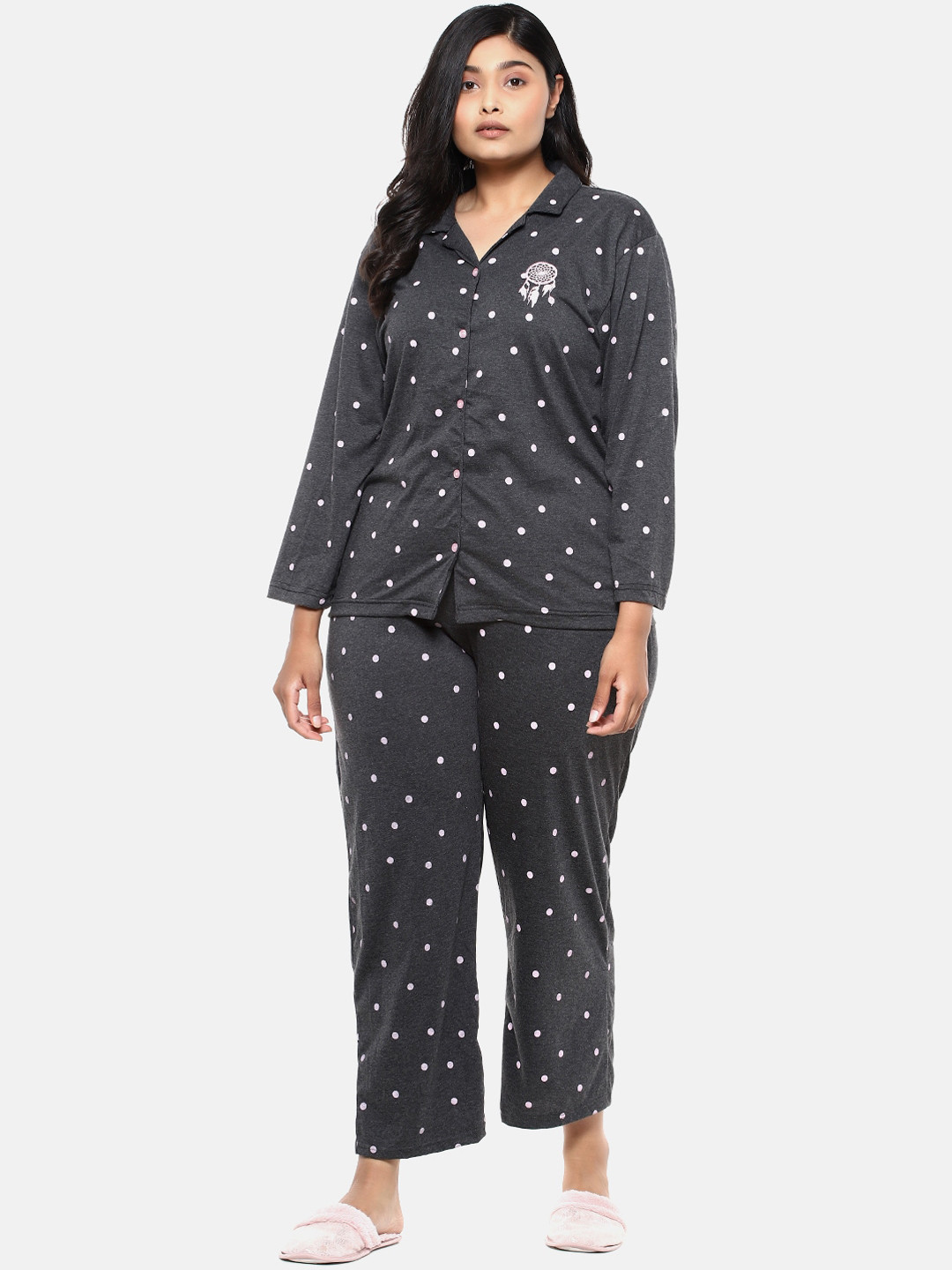

Instafab Plus Women Charcoal & White Printed Night suit