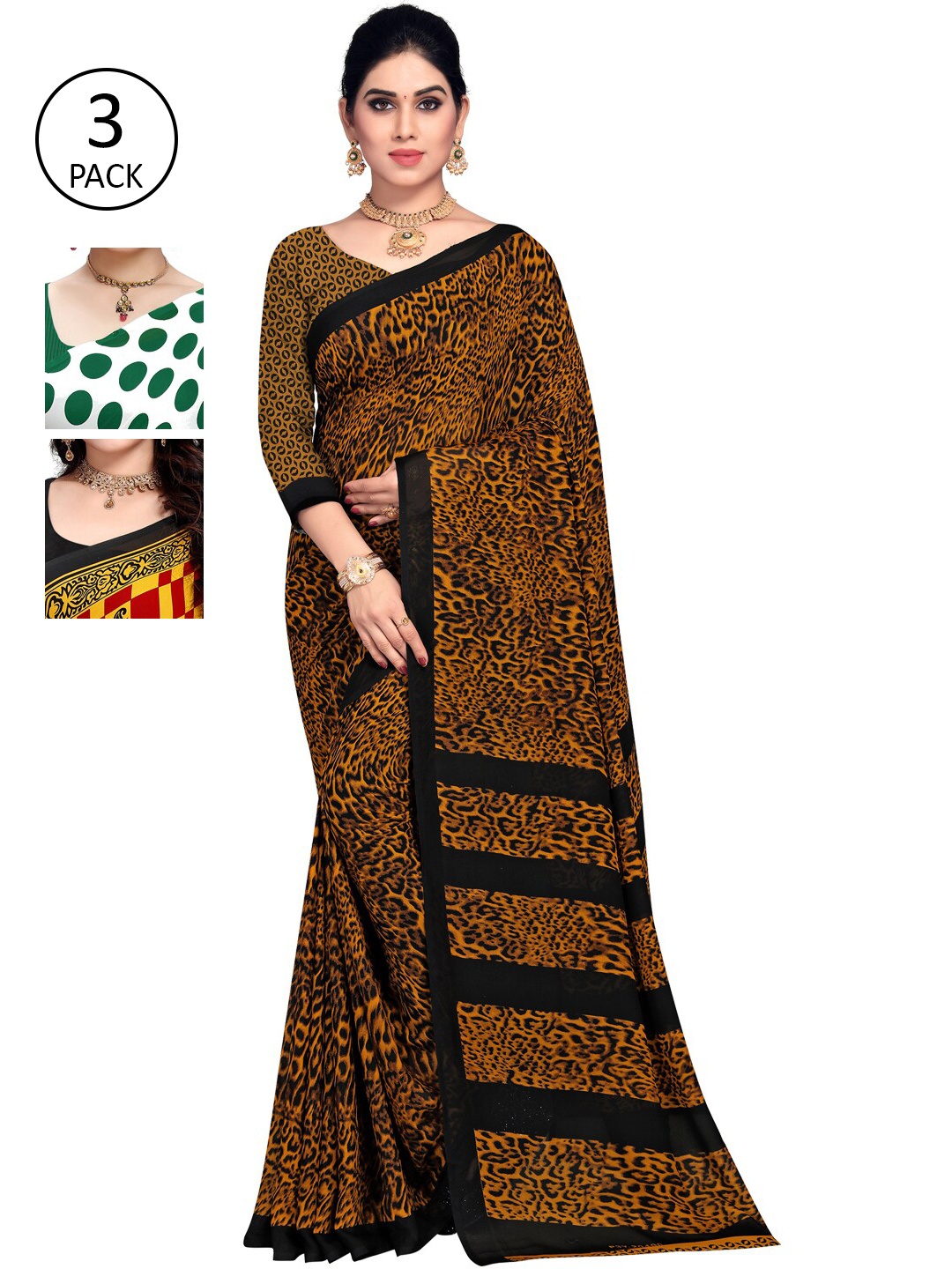 

KALINI White & Yellow Pack of 3 Printed Saree