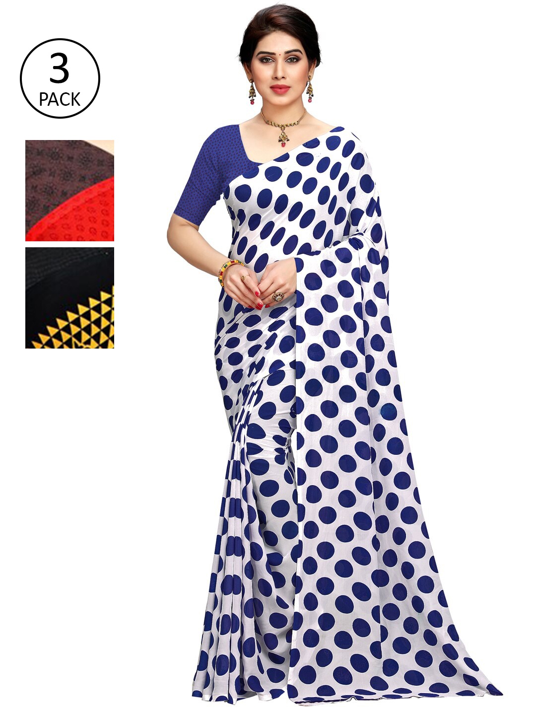 

KALINI Blue & Mustard Pack of 3 Printed Saree
