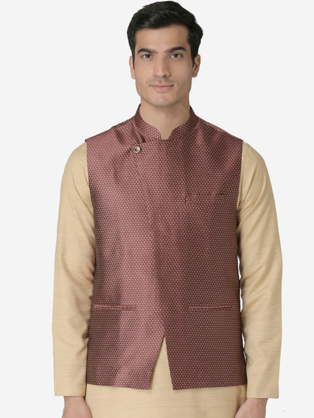 

TABARD Men Maroon Woven-Design Nehru Jacket