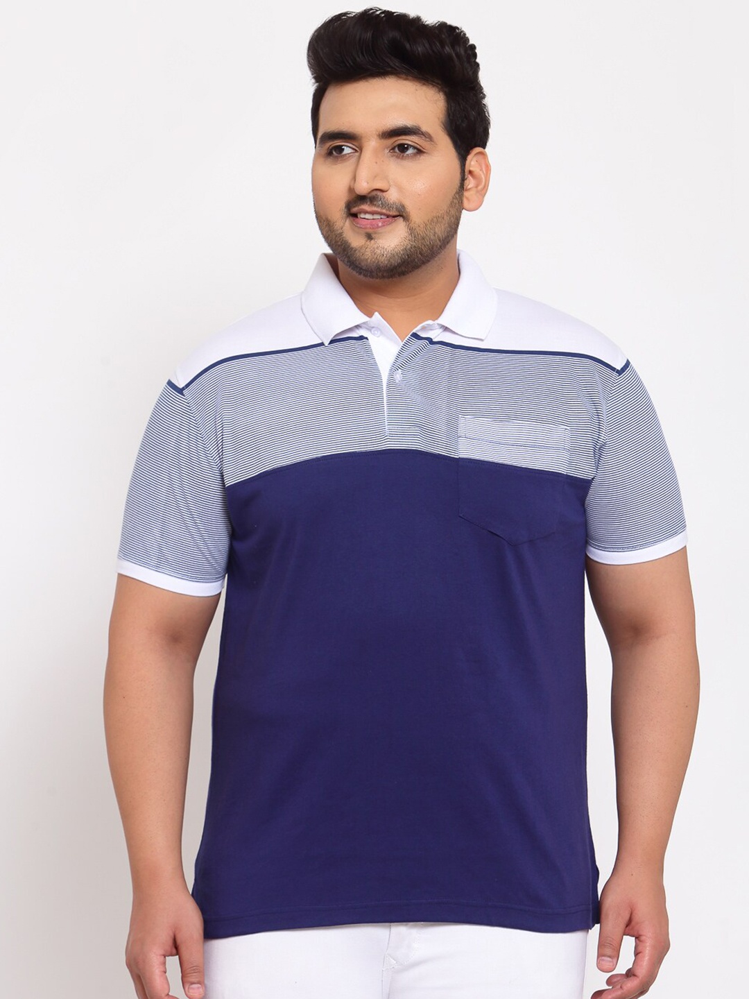 

plusS Men Multi Colourblocked V-Neck T-shirt