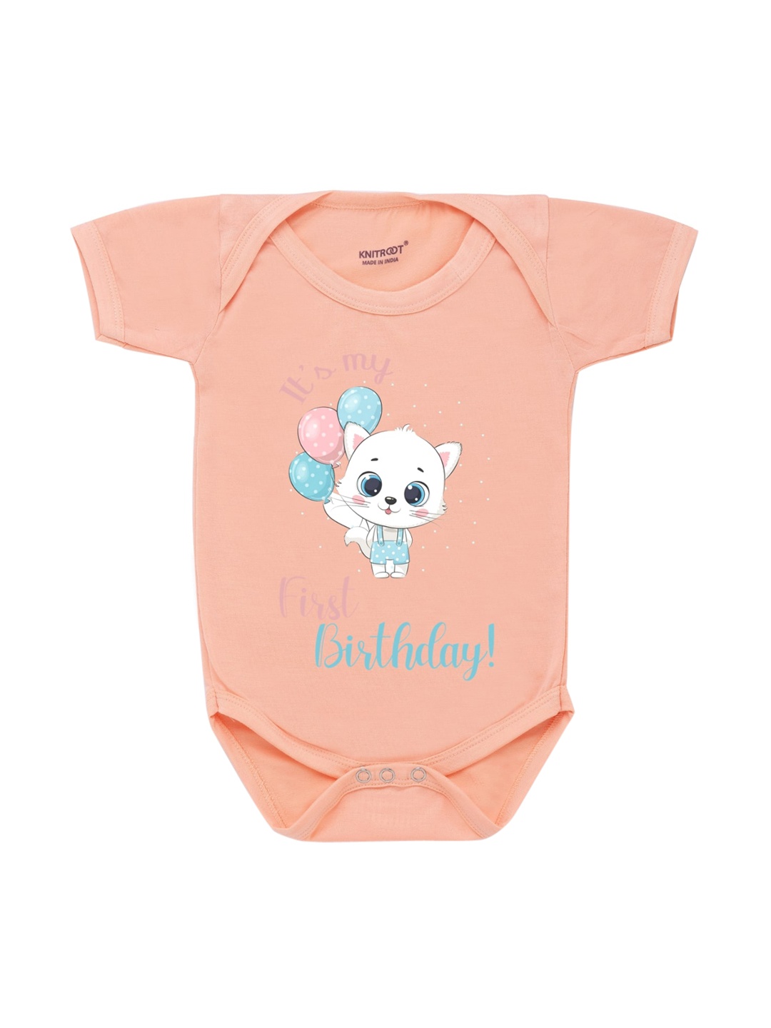 

KNITROOT Infant Kids Peach-Colored & Blue Printed Bodysuit
