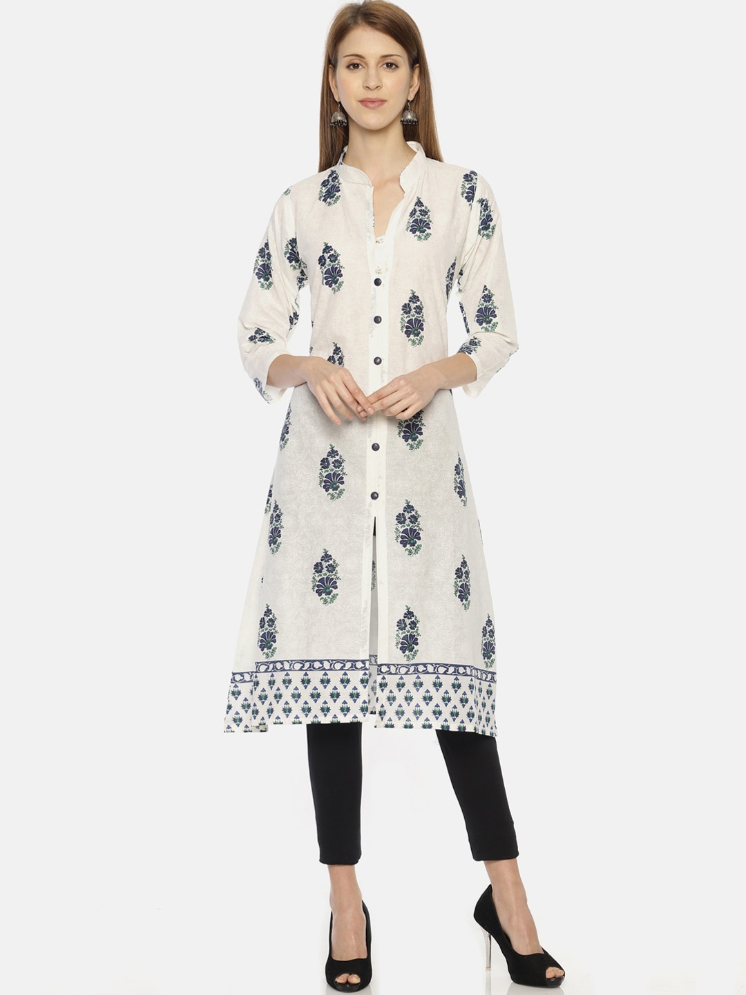 

Resha Women Cream Ethnic Motifs Embroidered Thread Work Handloom Kurta