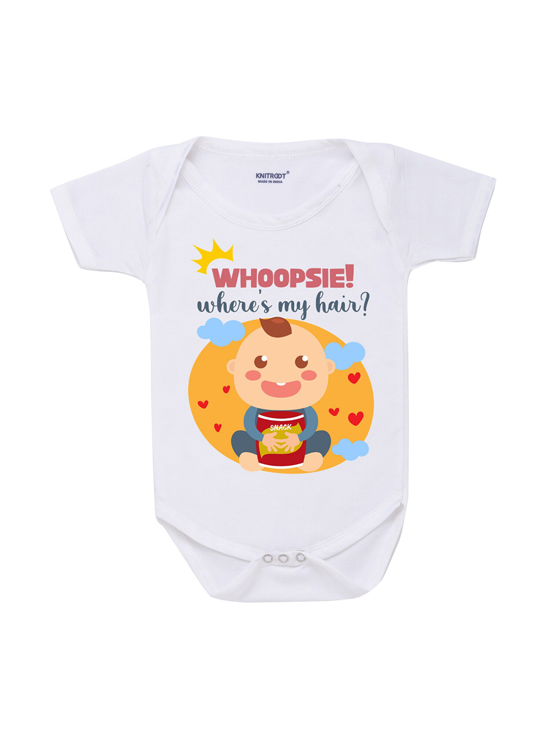 

KNITROOT Infant Kids White & Orange Printed Bodysuit