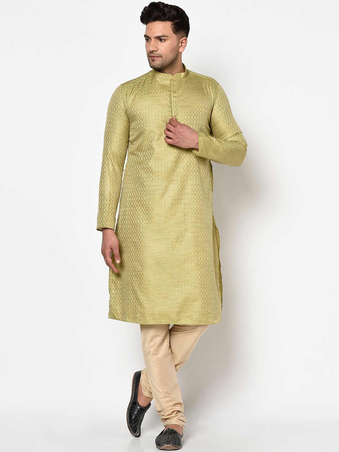 

TABARD Men Green & Beige Jacquard Printed Kurta With Churidar