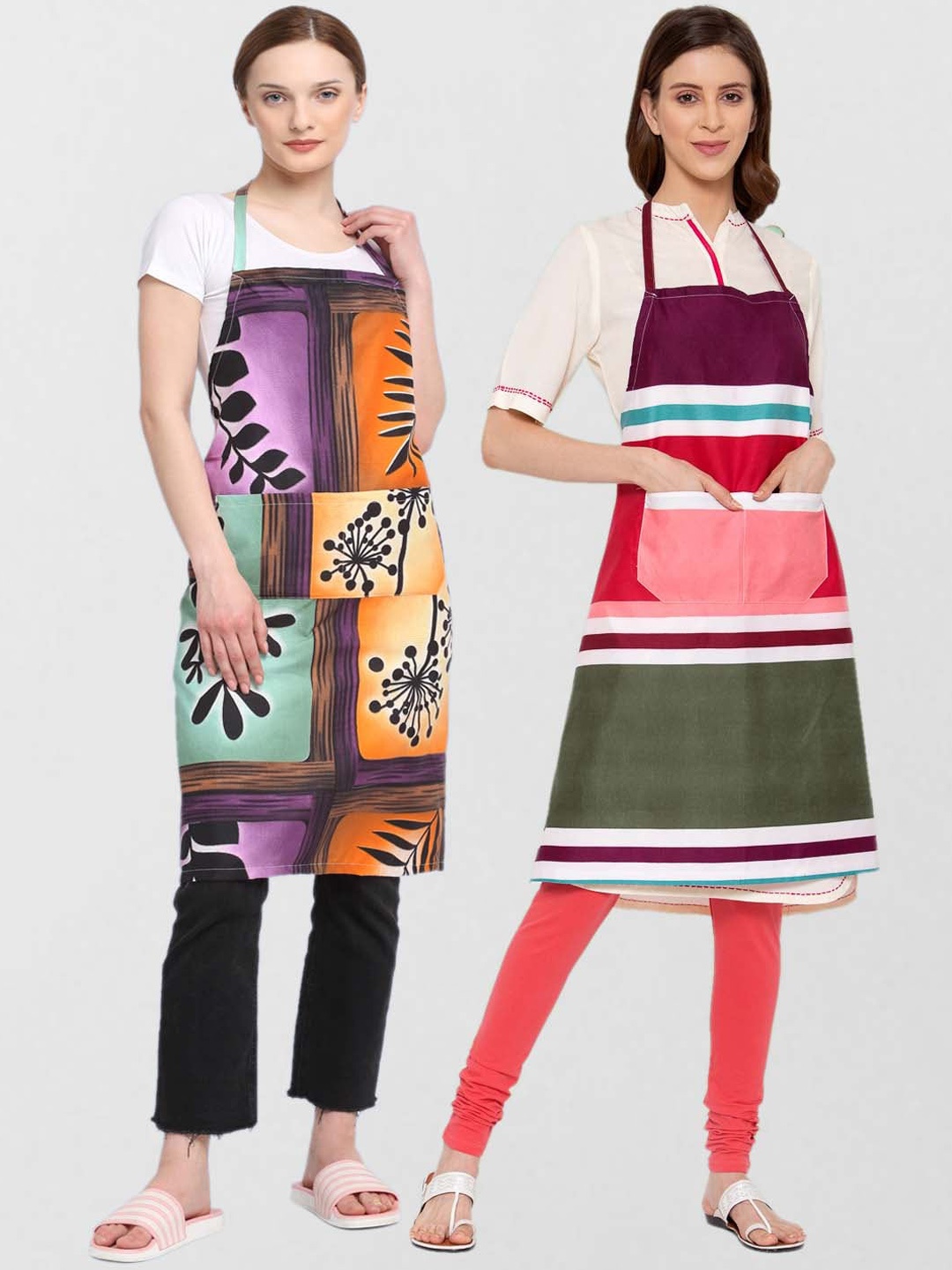 

KLOTTHE Unisex Pack Of 2 Printed Cotton 210 TC Aprons, Red