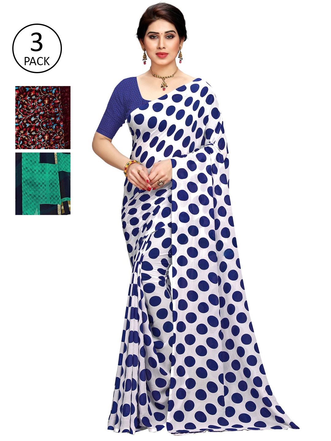 

KALINI Multi Pack of 3 Printed Poly Georgette Saree