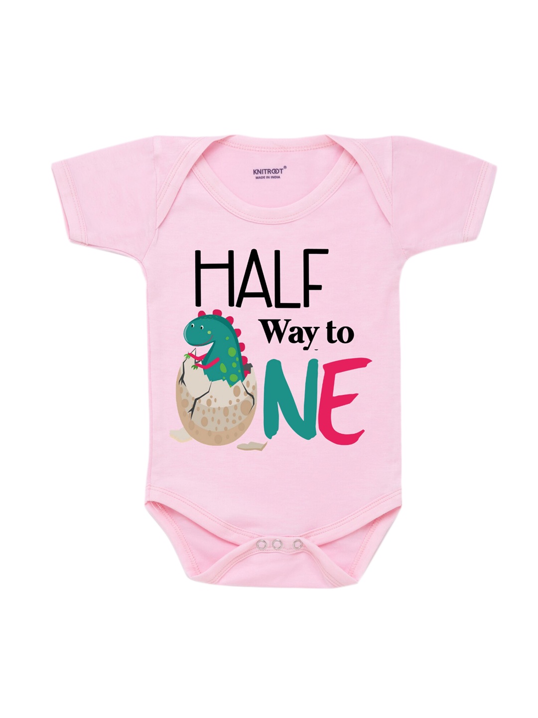 

KNITROOT Infant Kids Pink & Black Dino Half Baby Bodysuit