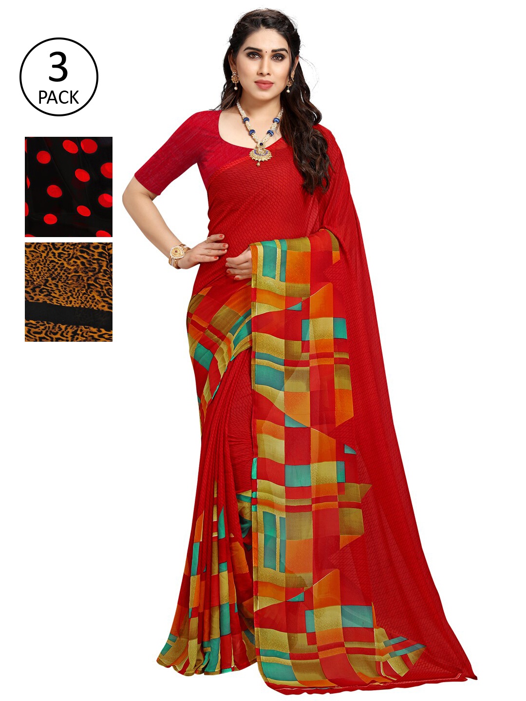 

ANAND SAREES Pack of 3 Printed Poly Georgette Saree, Multi