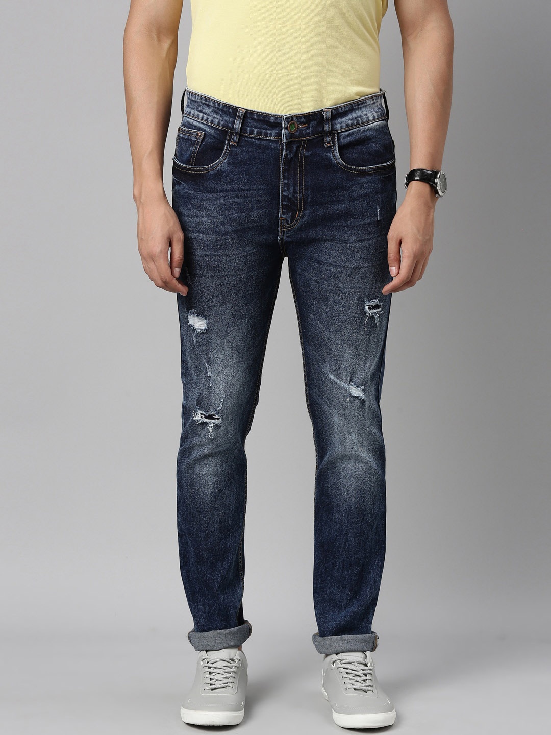 

CINOCCI Men Blue Slim Fit Mildly Distressed Heavy Fade Jeans