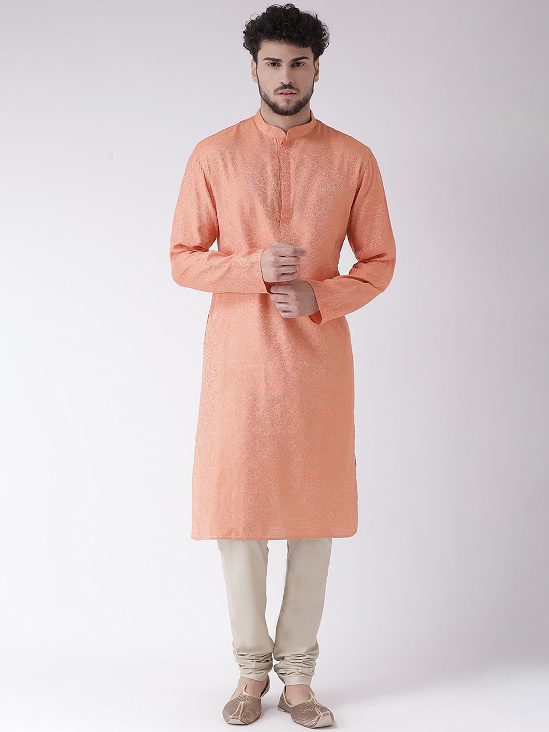 

TABARD Men Silk Blend Printed Kurta, Peach