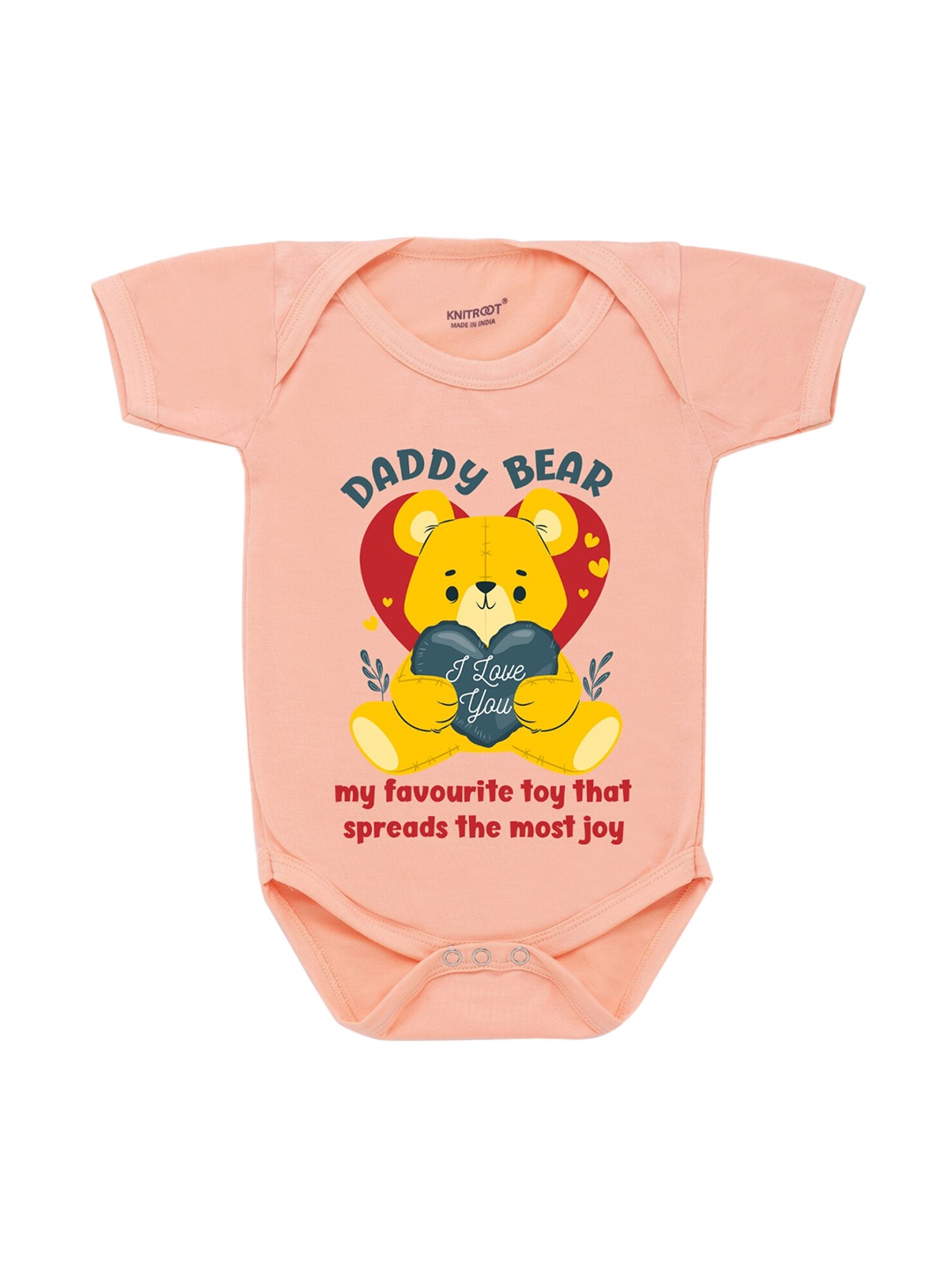 

KNITROOT Infants Baby Cotton Peach Color& Yellow Front Printed Bodysuit