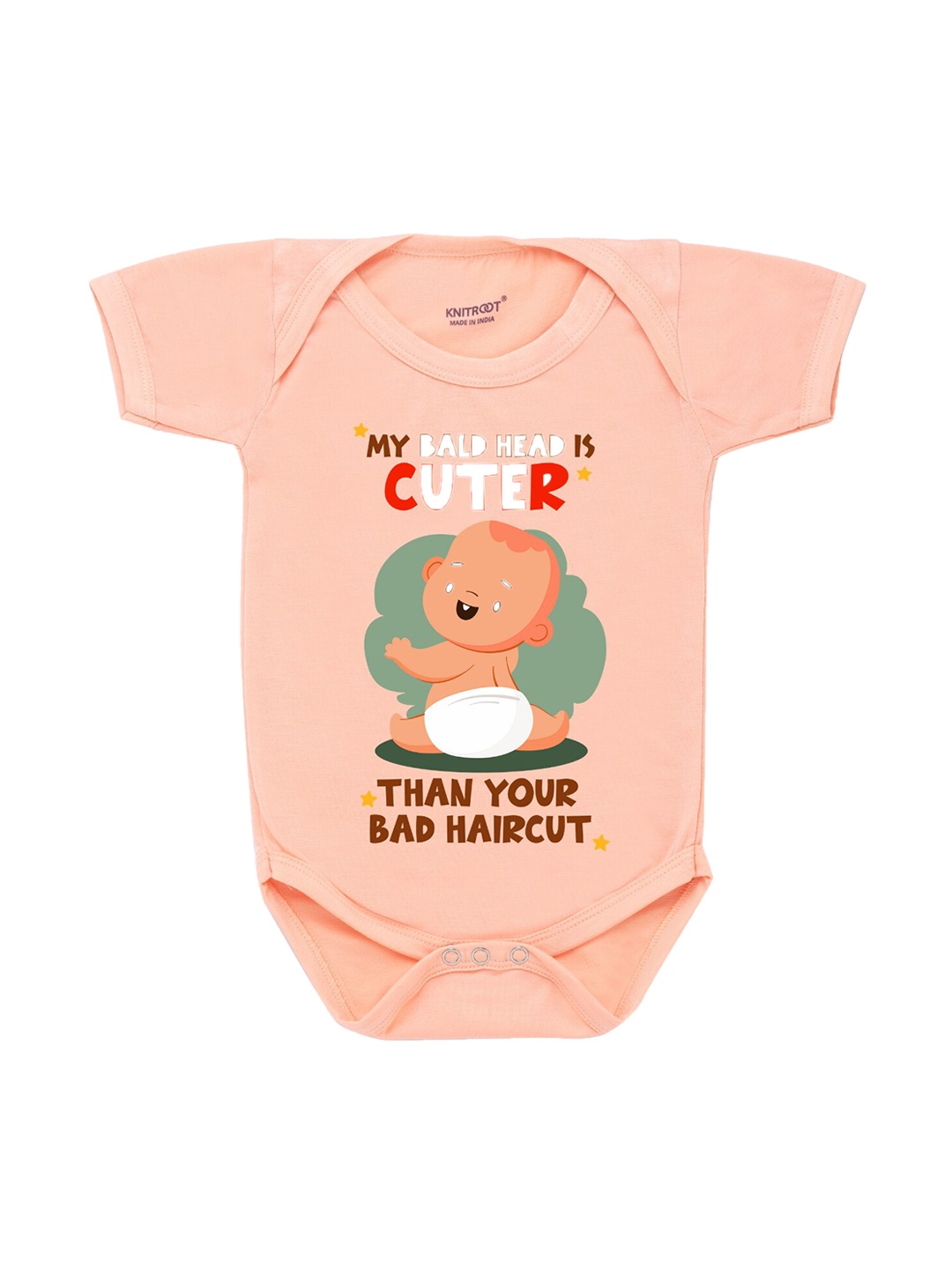 

KNITROOT Infant Kids Peach-Coloured & Red Printed Bodysuit