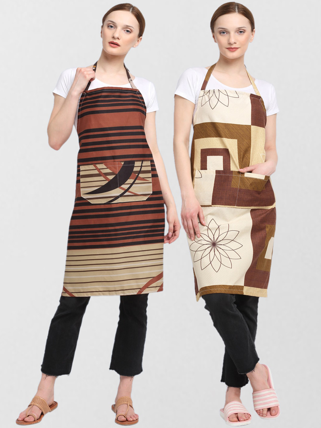 

KLOTTHE Unisex Pack Of 2 Printed 210 TC Cotton Aprons, Brown
