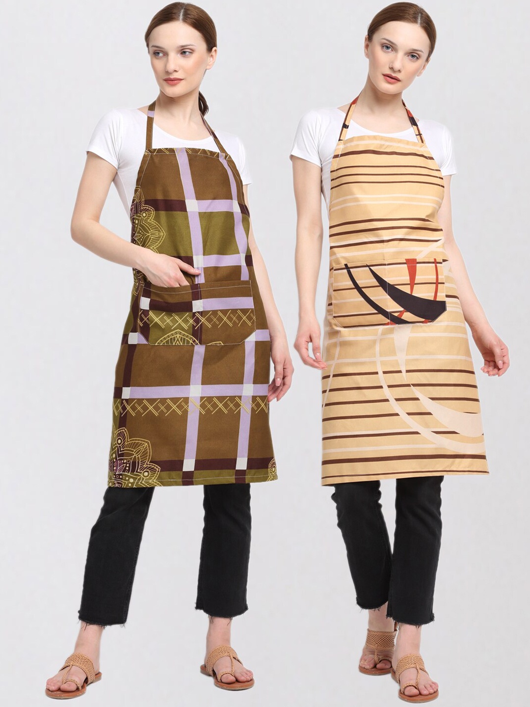 

KLOTTHE Unisex Pack Of 2 Printed Cotton 210 TC Aprons, Brown