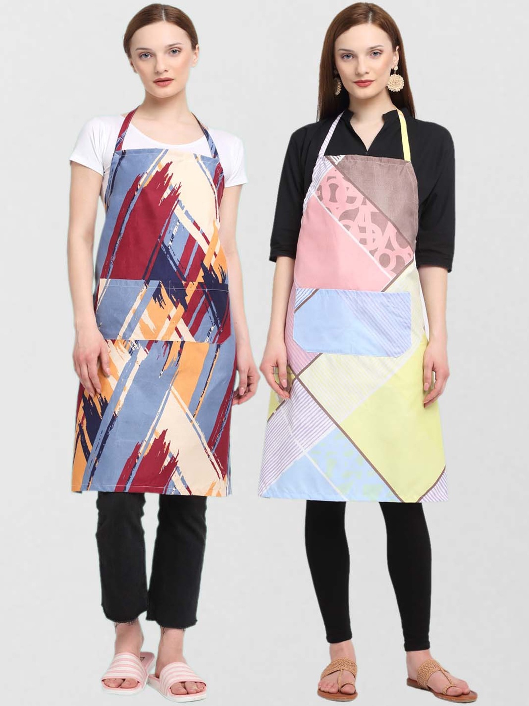 

KLOTTHE Unisex Set Of 2 Printed 210TC Cotton Aprons, Blue