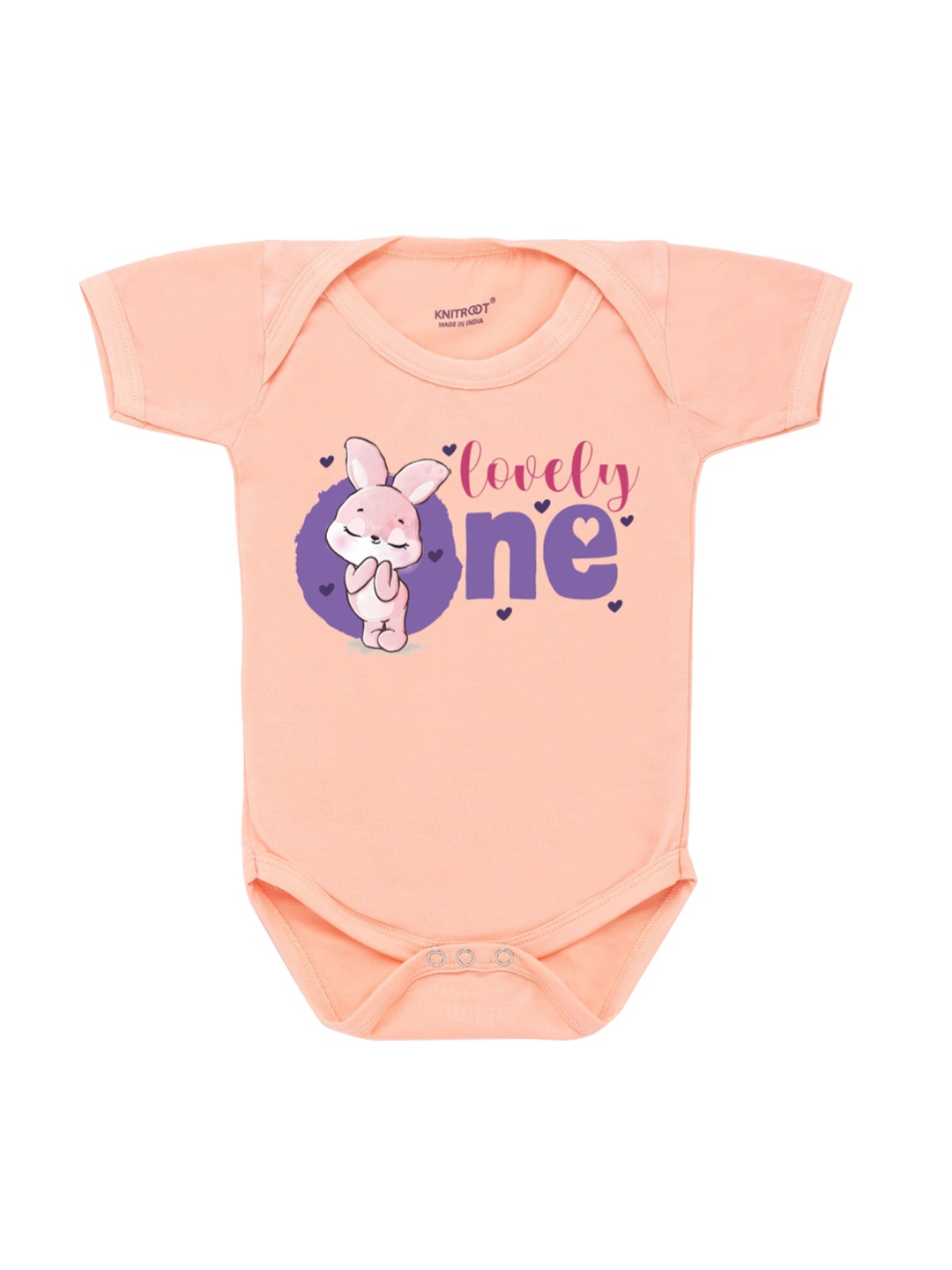 

KNITROOT Infant Kids Peach-Coloured & Purple Printed Bodysuit