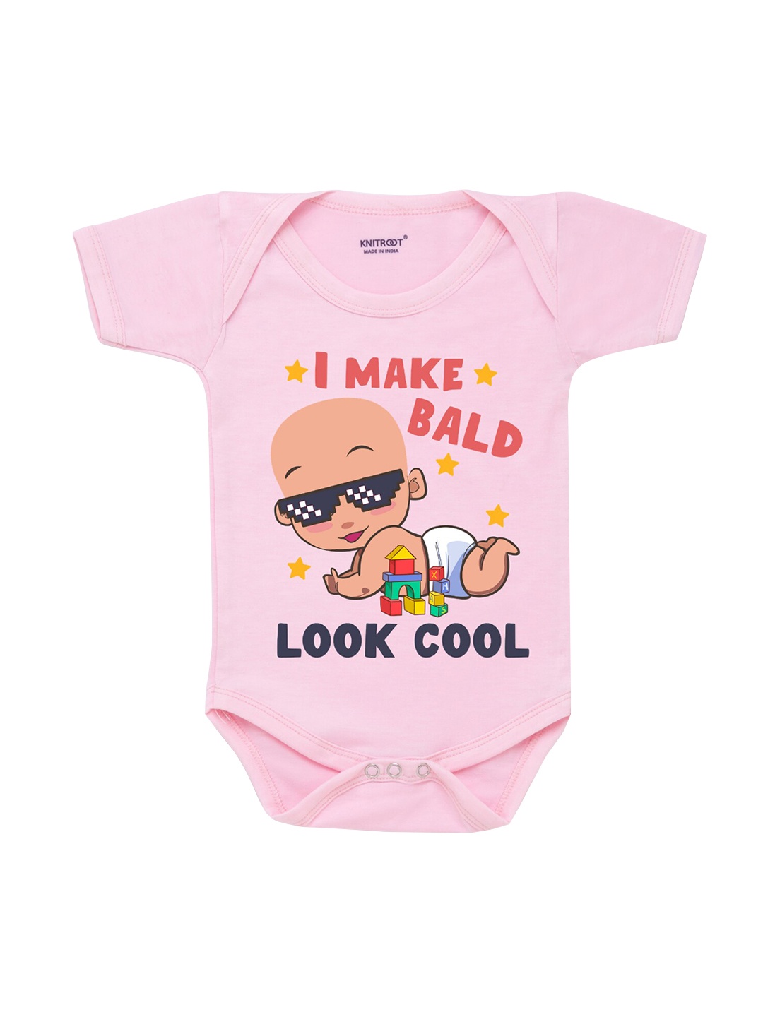 KNITROOT Infants Pink Look Cool Graphic Printed Bodysuit