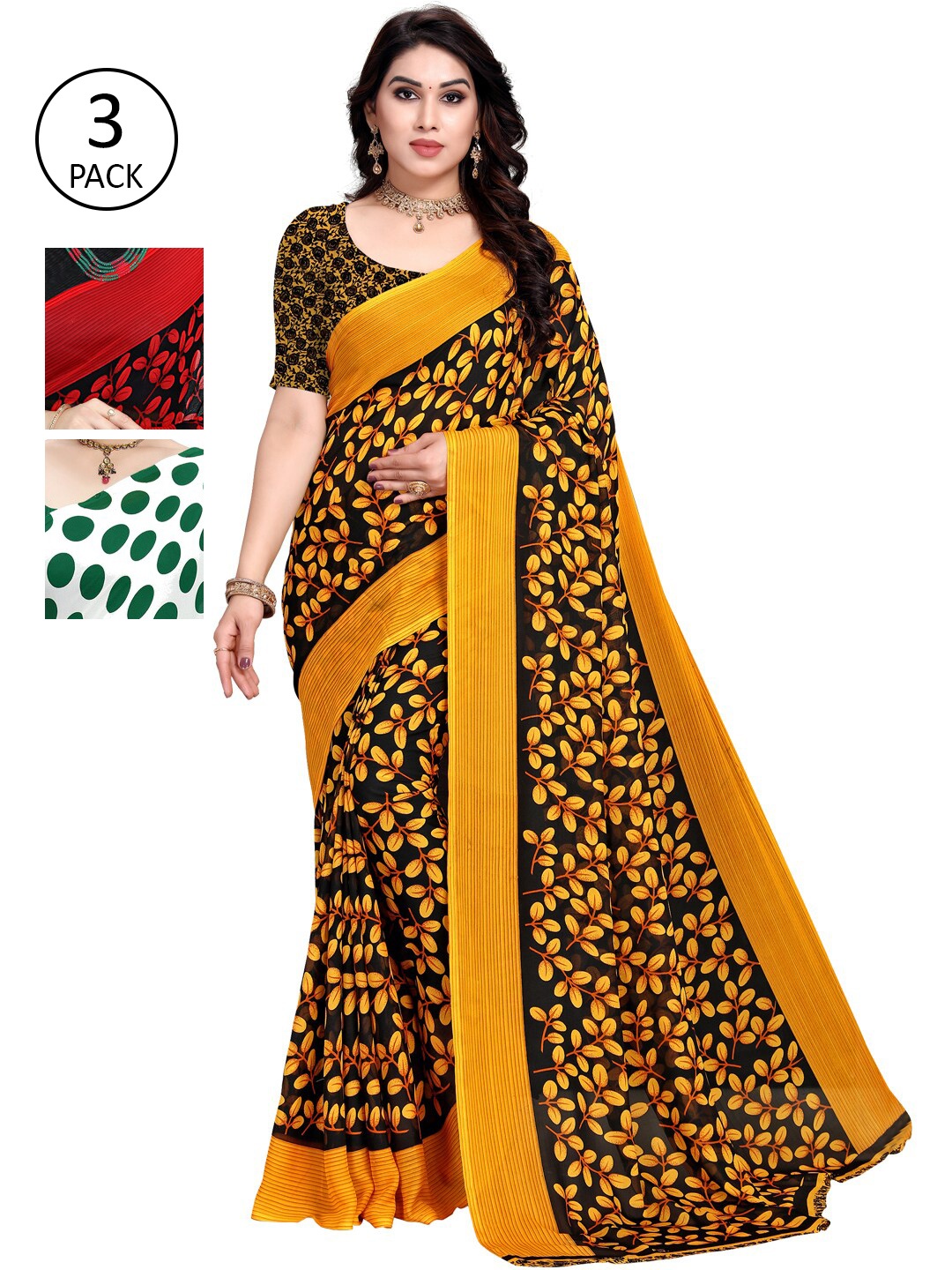 

KALINI Pack Of 3 White & Yellow Saree