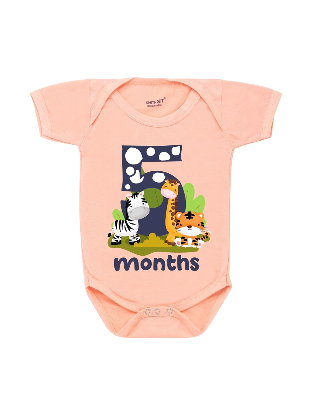 

KNITROOT Infant Kids Peach & Navy Blue Printed Bodysuit
