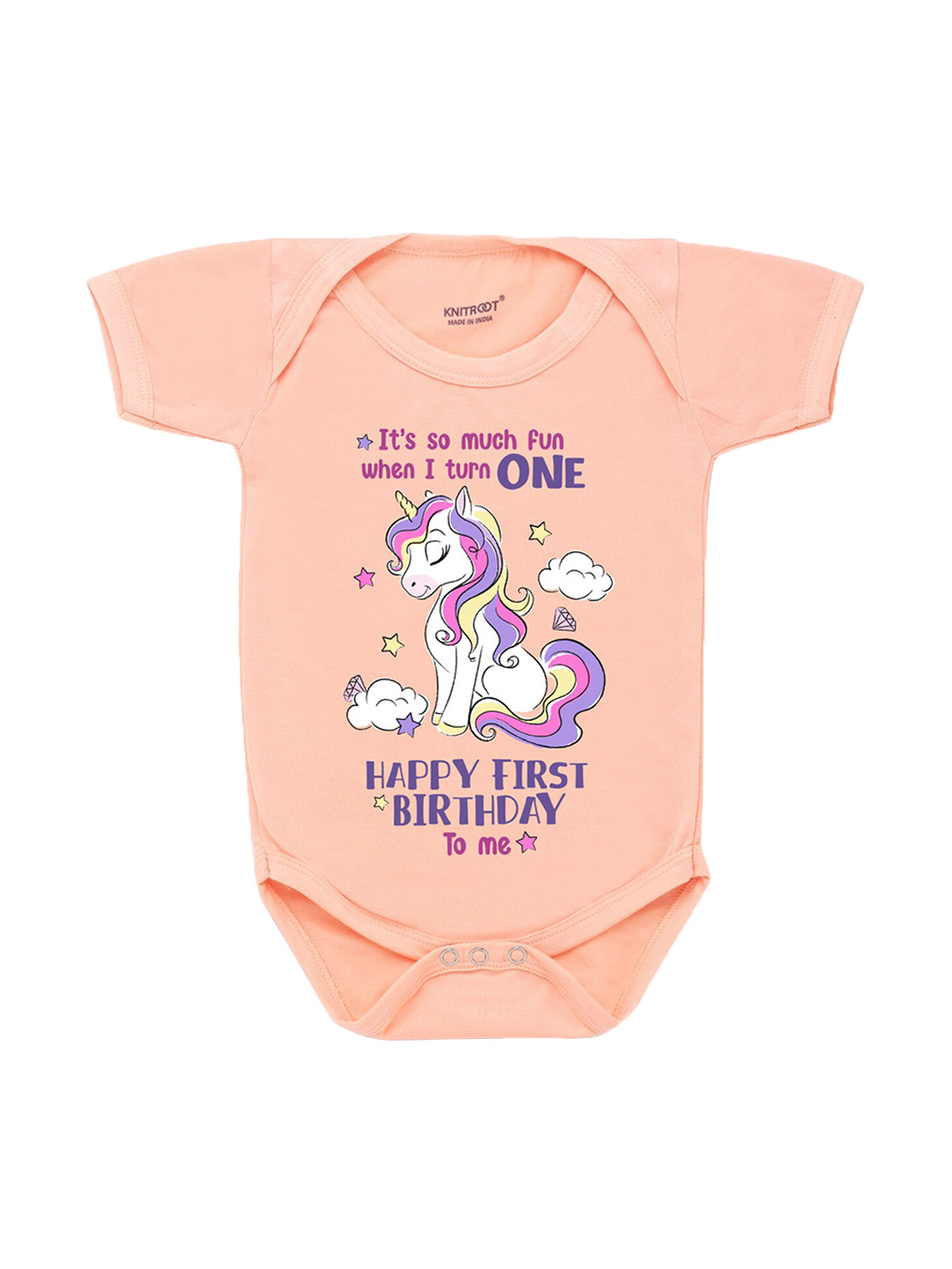 

KNITROOT Infant Kids Peach-Coloured & White Printed Bodysuit