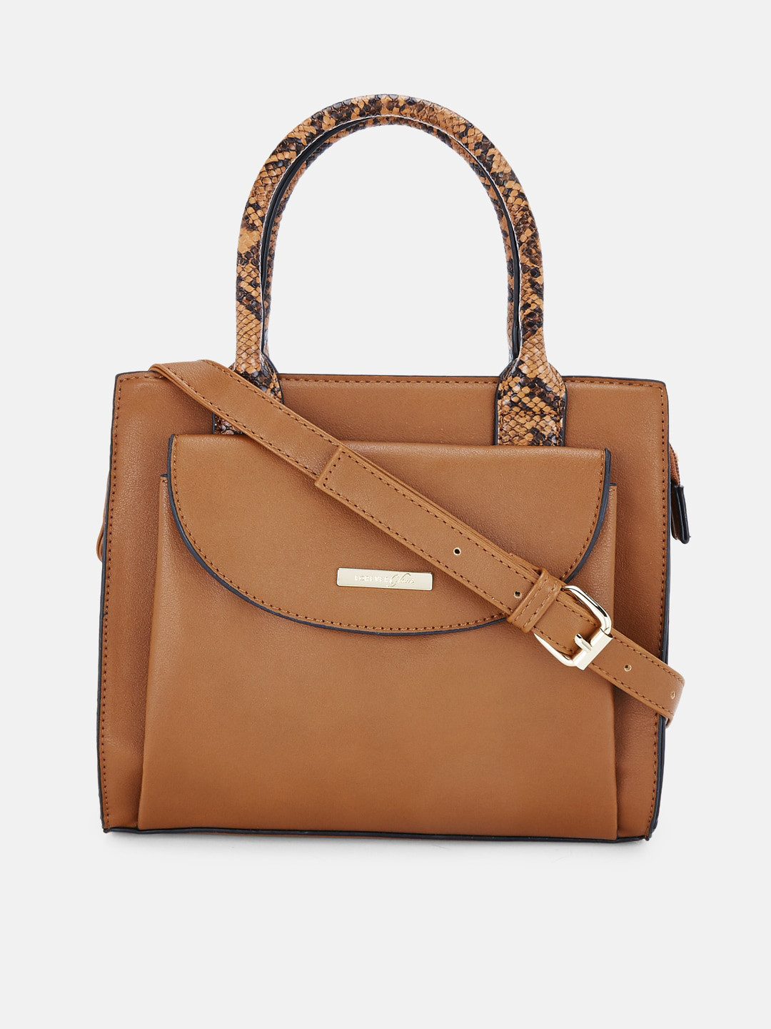 

Forever Glam by Pantaloons Women Tan Leather Structured Handheld Bag