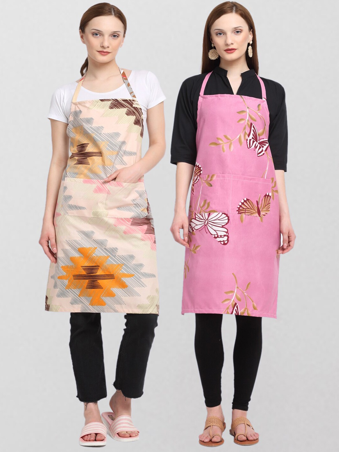 

KLOTTHE Unisex Pack Of 2 Printed 210 TC Cotton Aprons, Pink