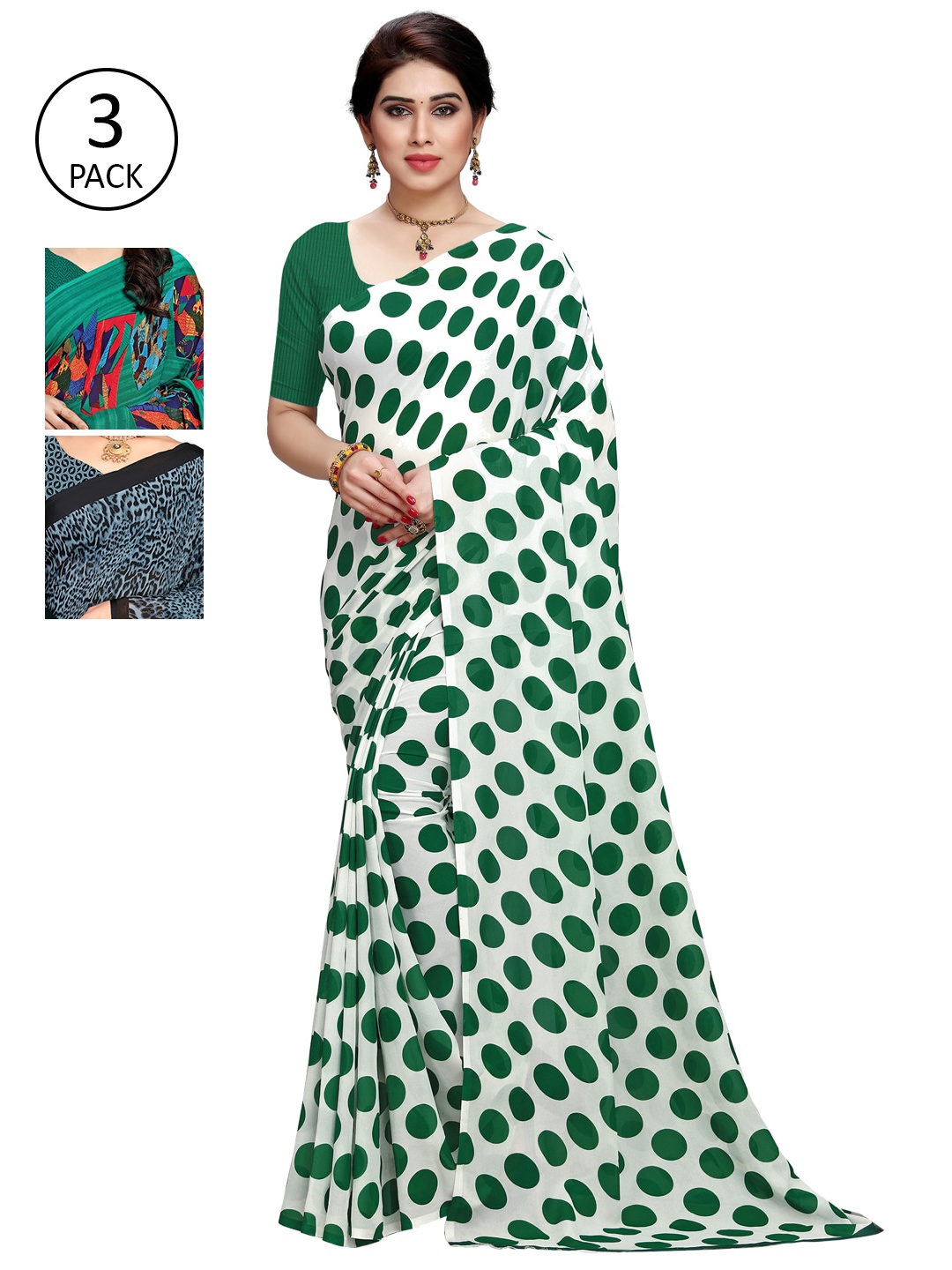 

KALINI Pack of 3 Printed Poly Georgette Saree, Multi