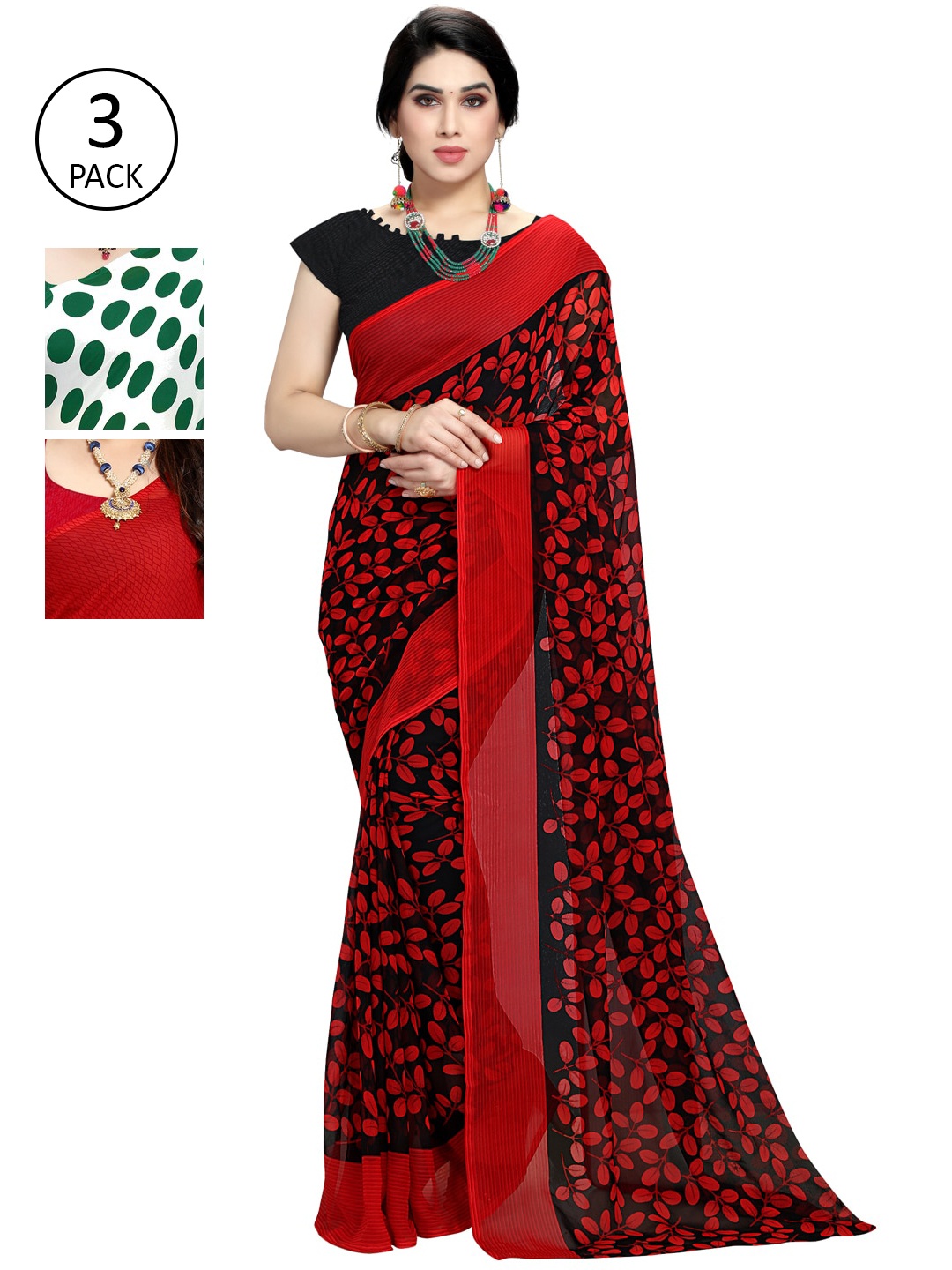 

KALINI Women Pack of 3 Printed Poly Georgette Sarees, White