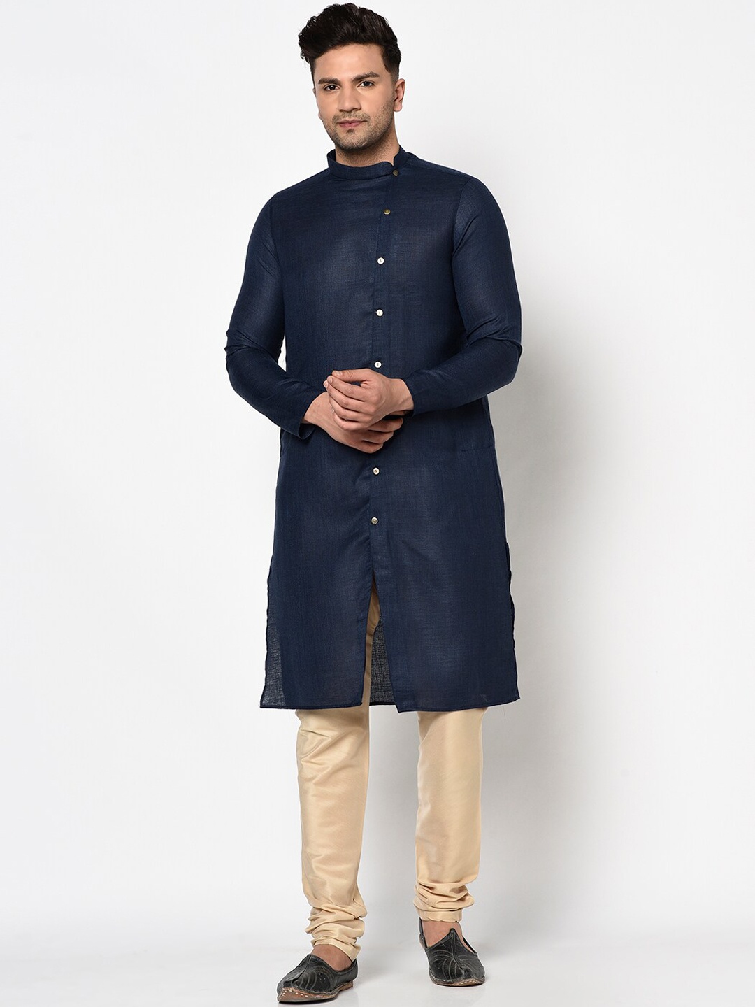 

TABARD Men Navy Blue Solid Pure Cotton Kurta with Churidar
