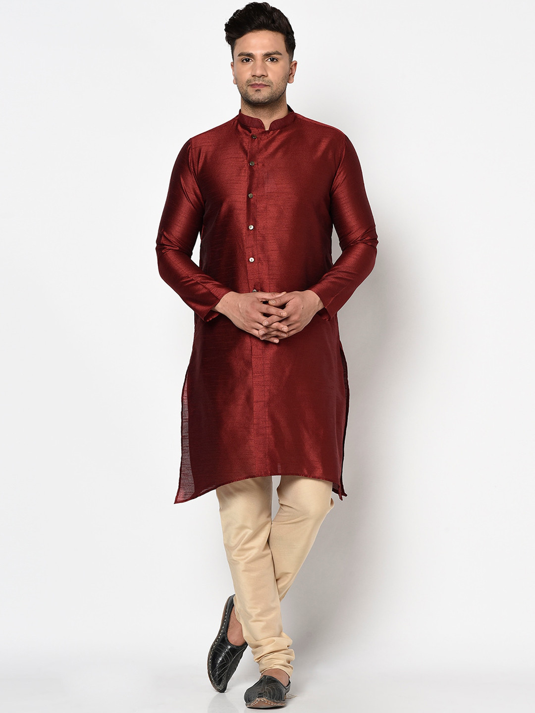 

TABARD Men Maroon & Beige Jacqard Printed Kurta with Pyjama