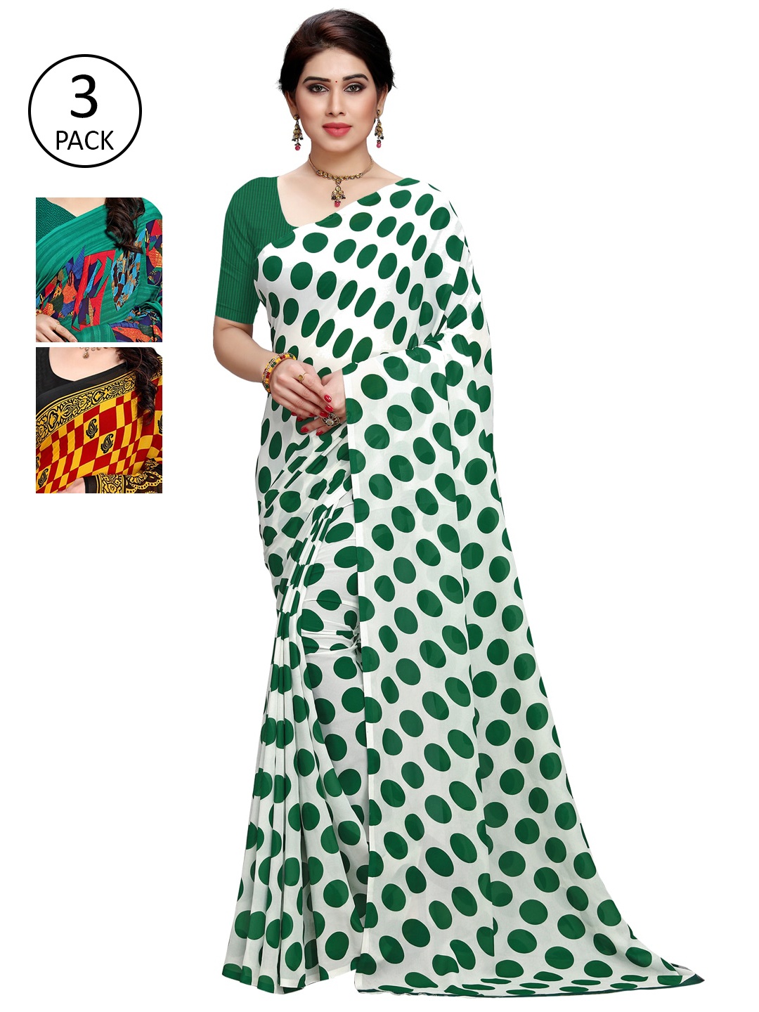 

KALINI Multicoloured Set of 3 Poly Georgette Saree, Multi