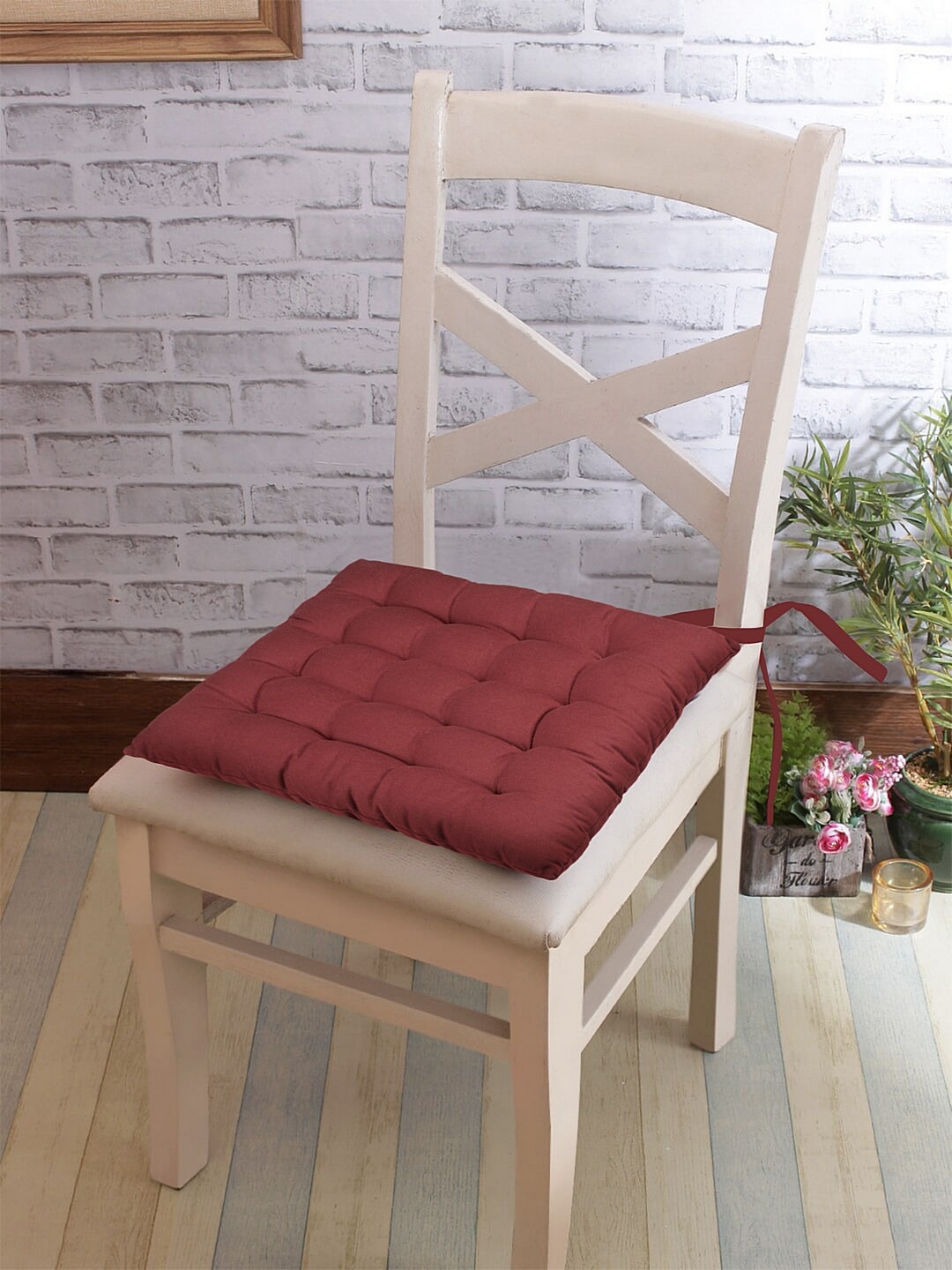 

BLANC9 Maroon Solid Cotton General Support Chair Pads