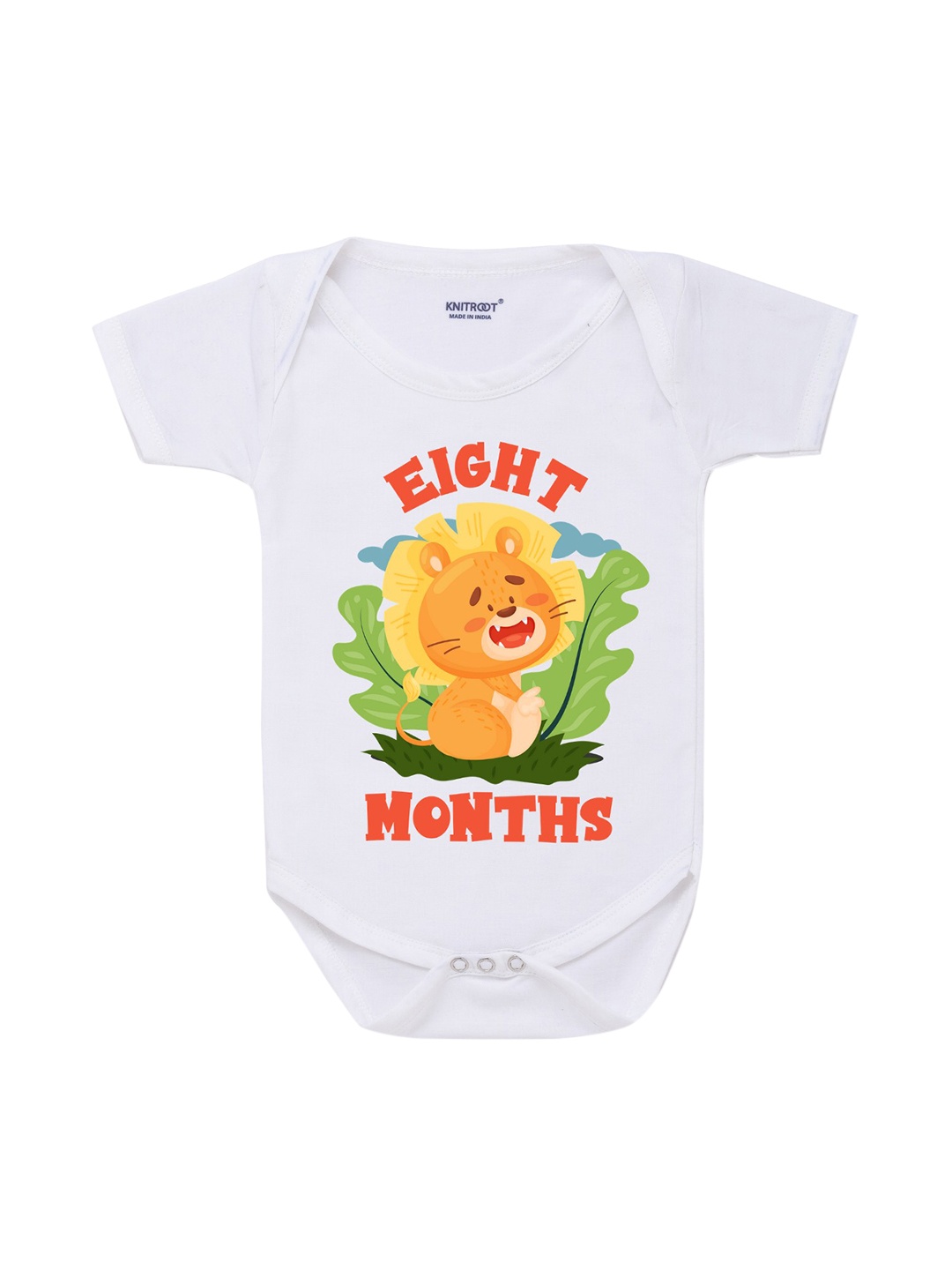 

KNITROOT Infant Kids White & Yellow Lion Eight Month Printed Bodysuit
