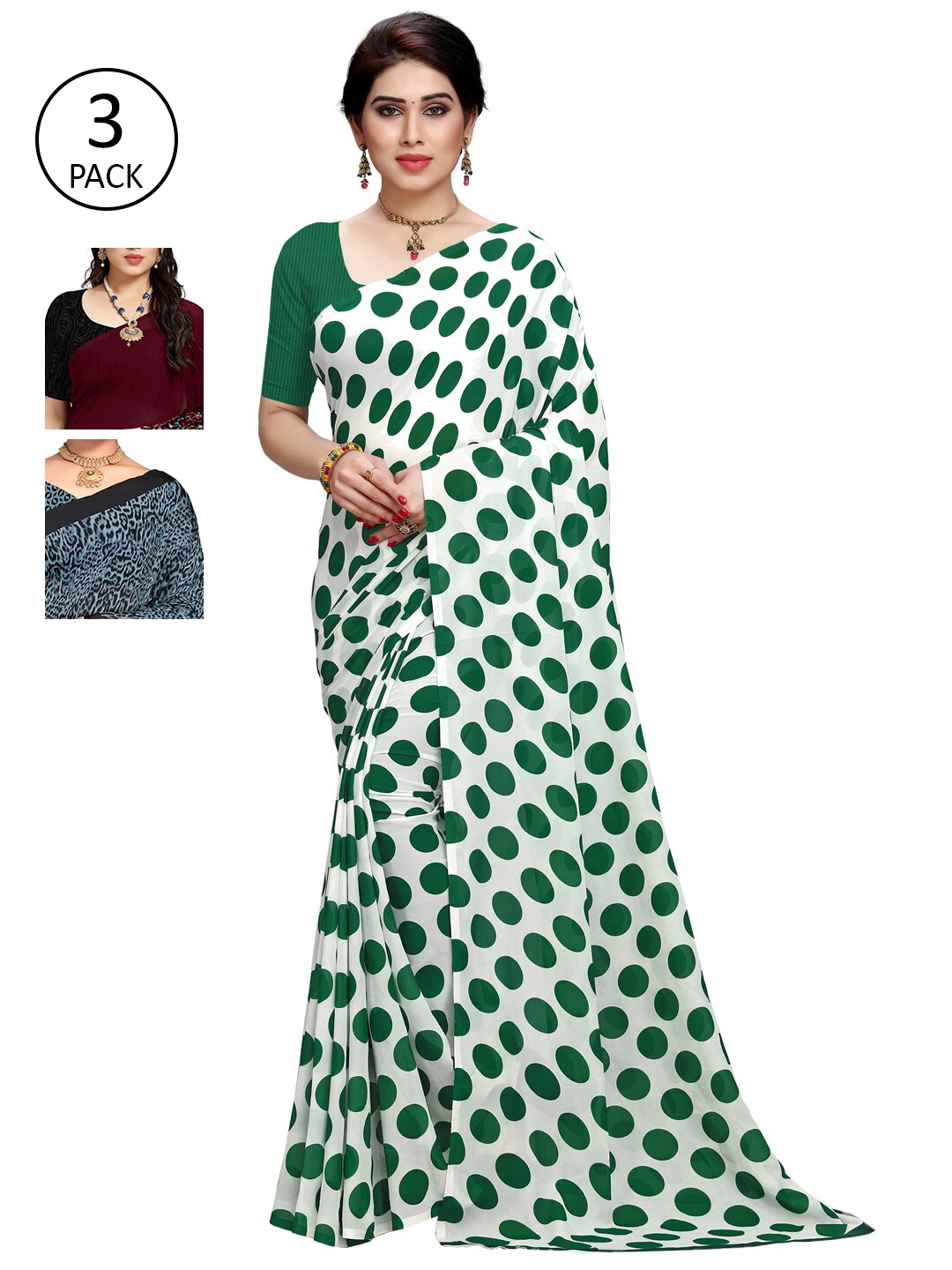 

KALINI Multicoloured Set of 3 Poly Georgette Saree, Multi