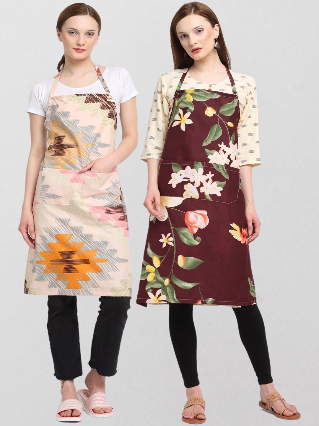 

KLOTTHE Unisex Pack Of 2 Printed 210TC Cotton Aprons, Maroon