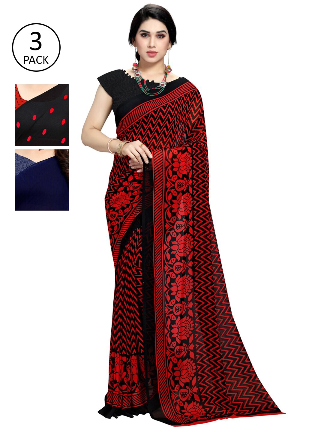 

KALINI Pack of 3 Printed Poly Georgette Saree, Multi