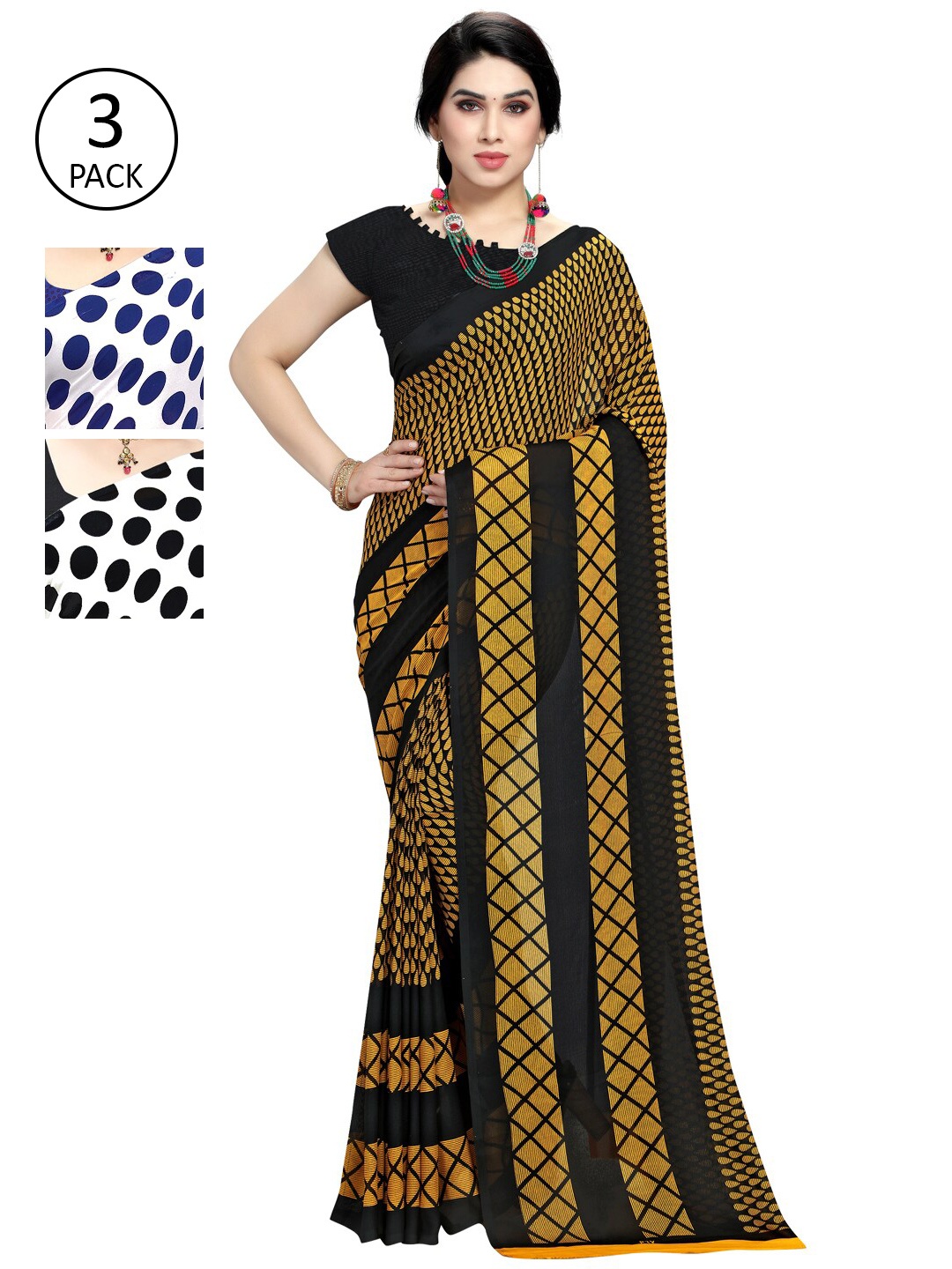 

KALINI Women Pack Of 3 Printed Sarees, White