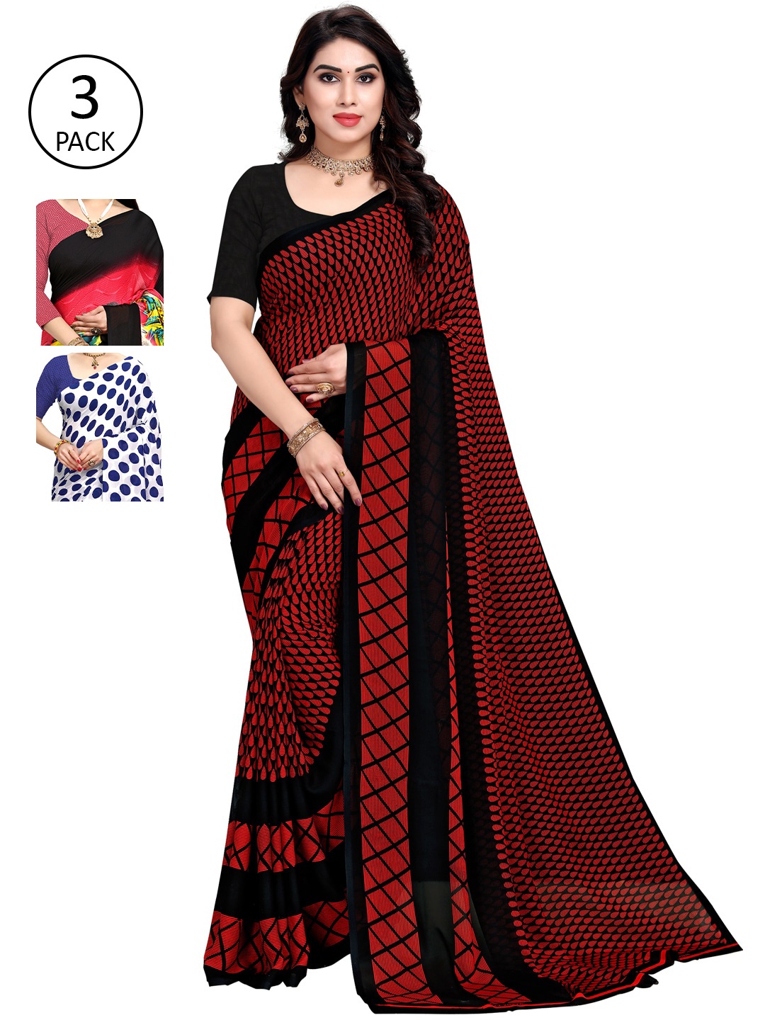 

KALINI Women Pack Of 3 Printed Sarees, White