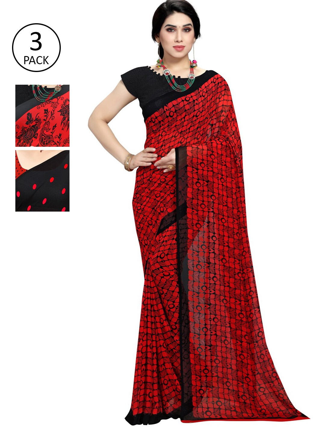 

KALINI Red & Black Pack of 3 Saree